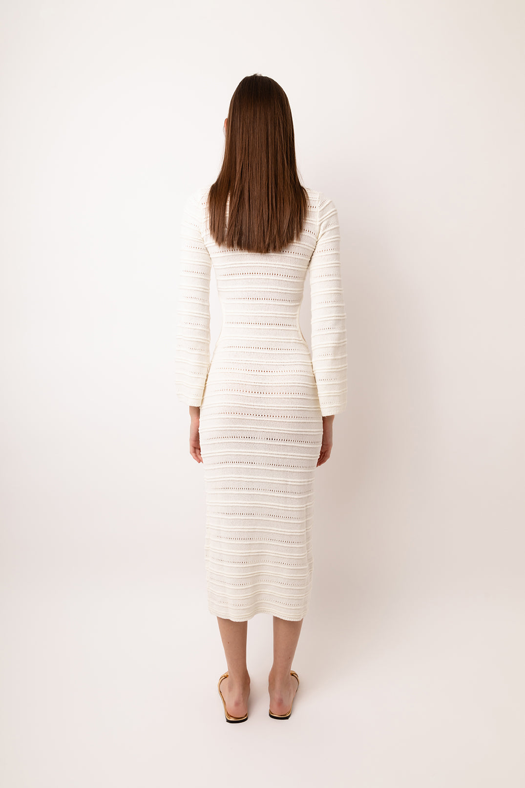 Bali Cream Knit Rib Midi Dress with Cut-out Side | AMYLYNN