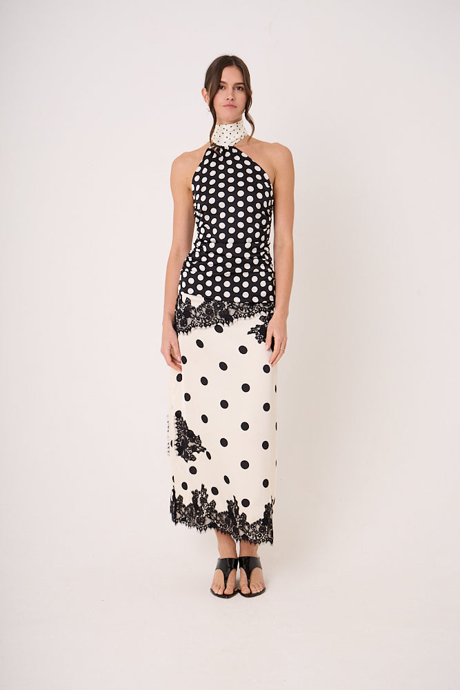 Sophie Contrast Mono Polka Dot Scarf Neck Top