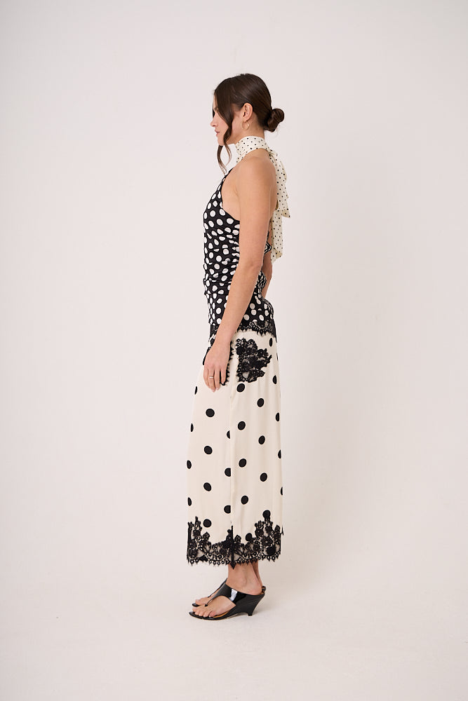 Sophie Contrast Mono Polka Dot Scarf Neck Top