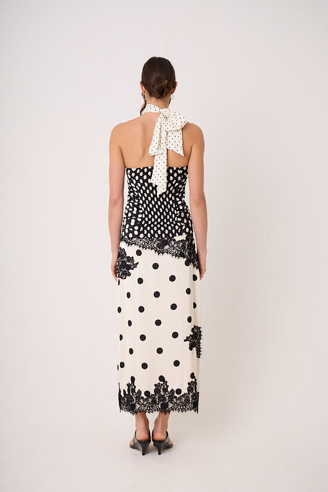 Sophie Contrast Mono Polka Dot Scarf Neck Top