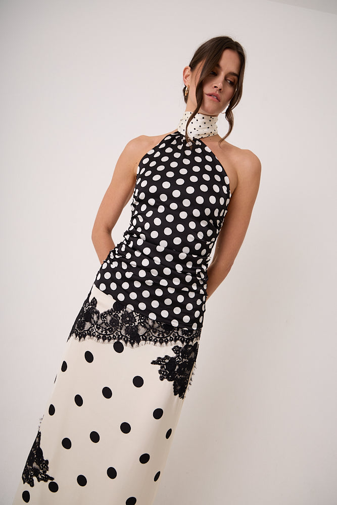 Sophie Contrast Mono Polka Dot Scarf Neck Top