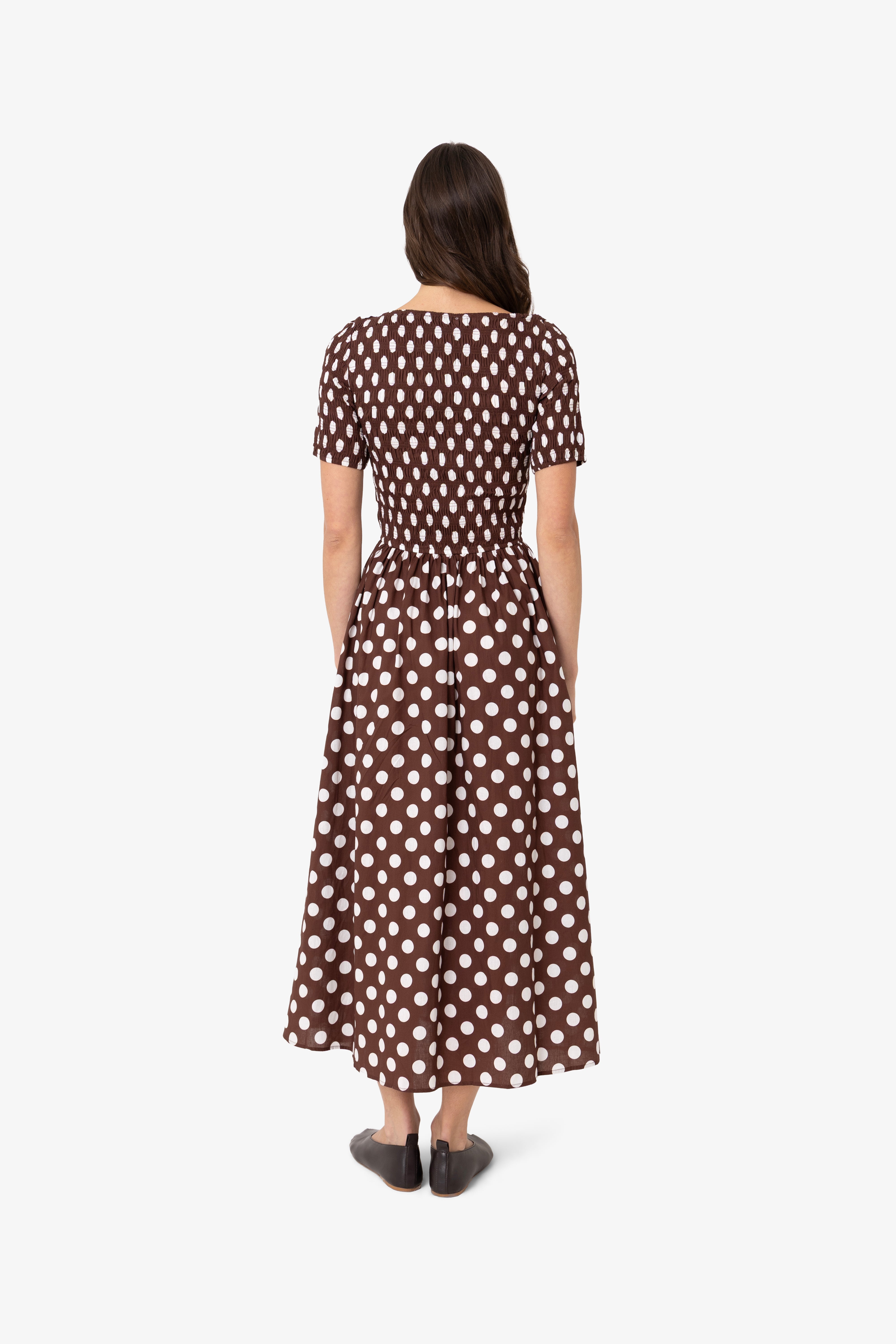 Matilda Pure Cotton Brown Polka Dot Midi Dress