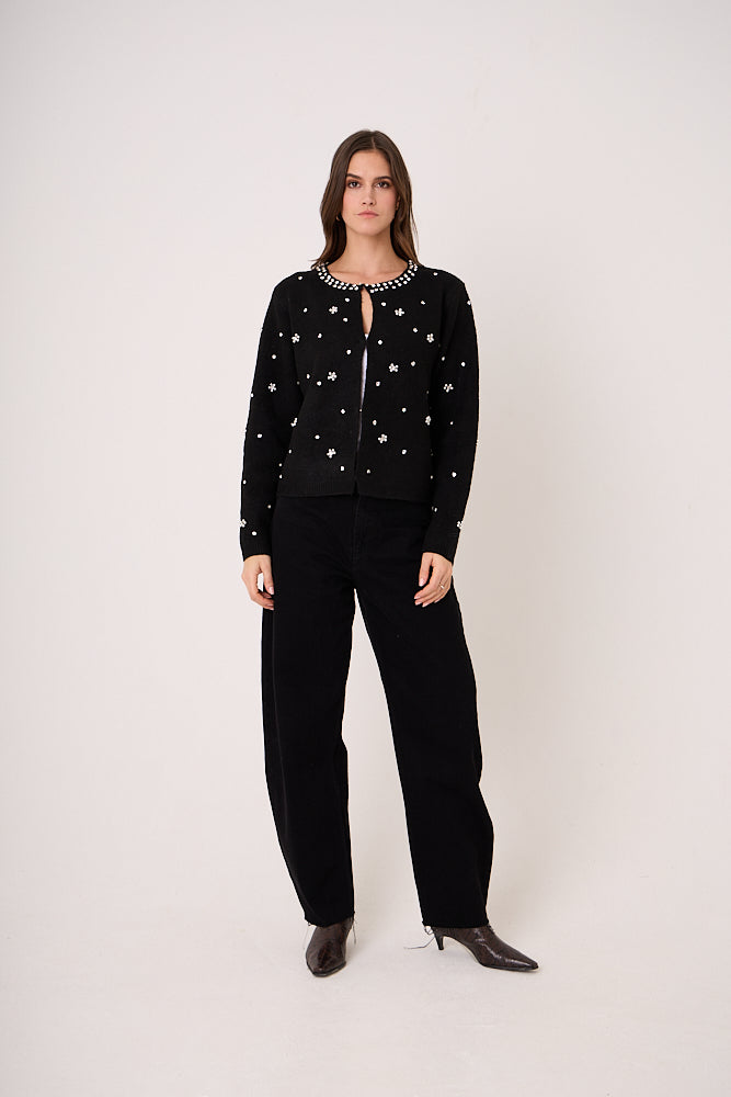 Luna Black Embellished Knitted Cardigan