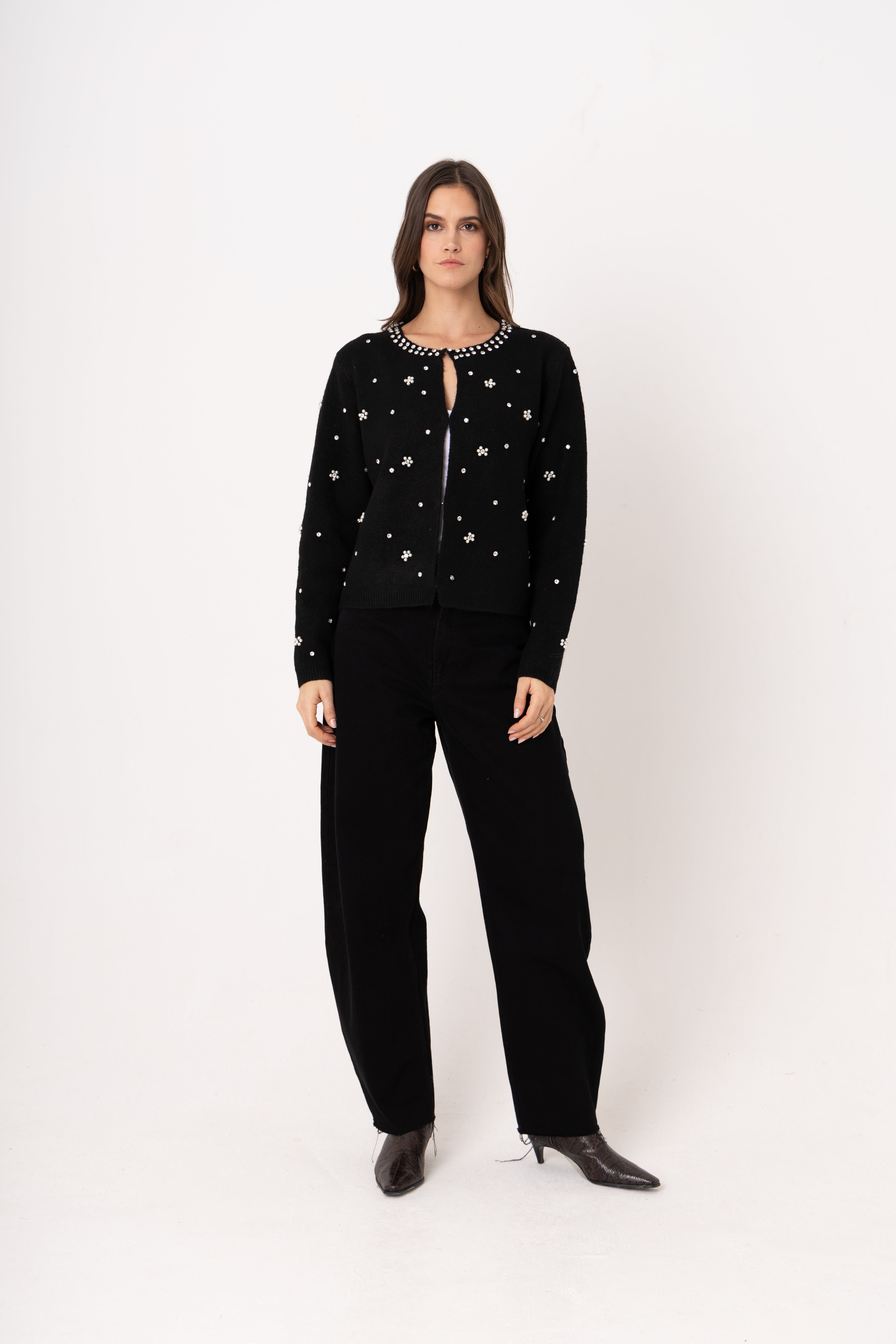 Luna Black Embellished Knitted Cardigan