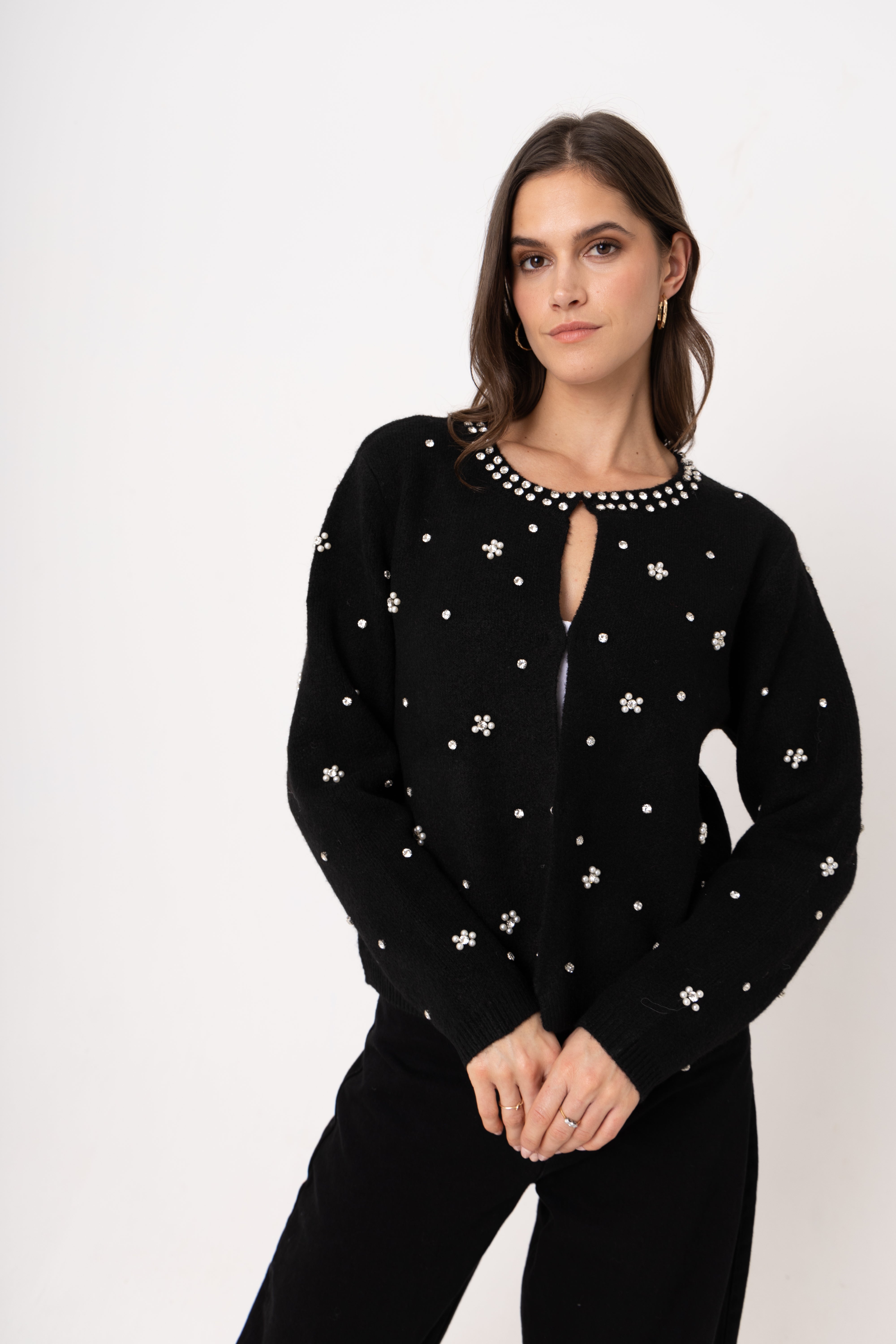 Luna Black Embellished Knitted Cardigan