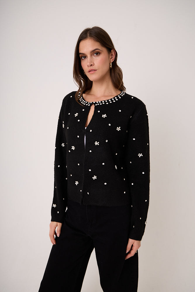 Luna Black Embellished Knitted Cardigan