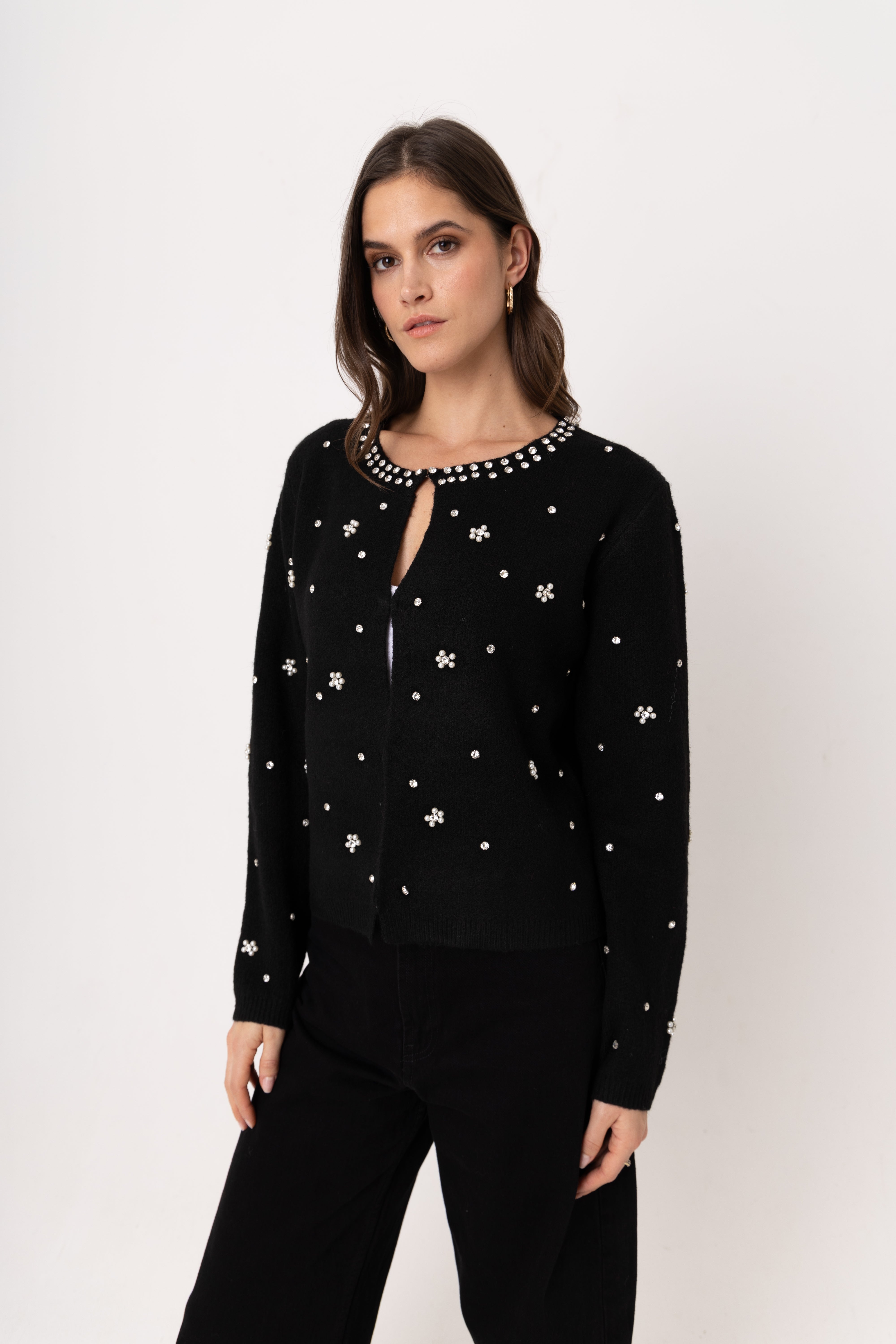 Luna Black Embellished Knitted Cardigan