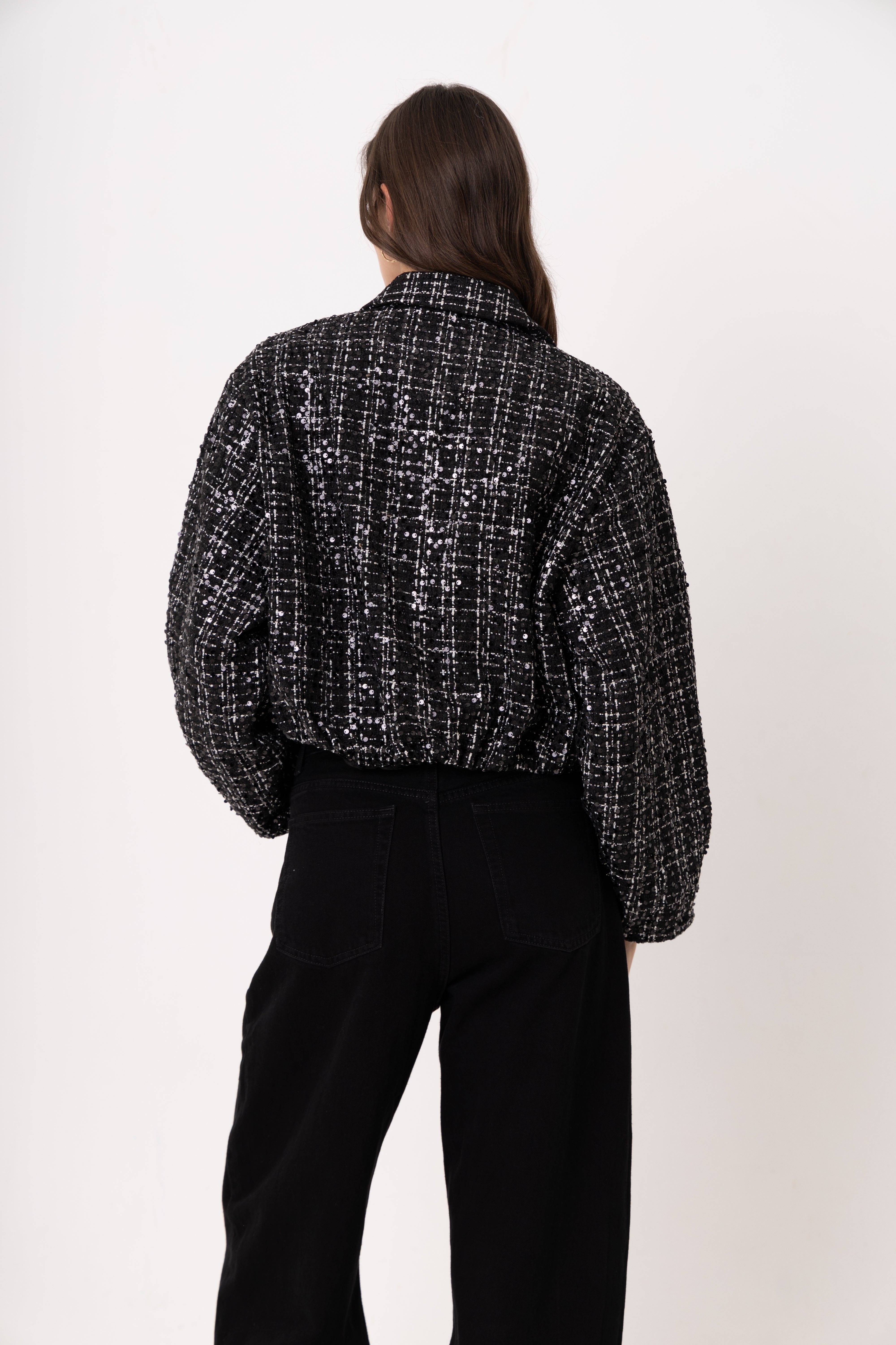 Marnie Black Sequin Boucle Cropped Jacket