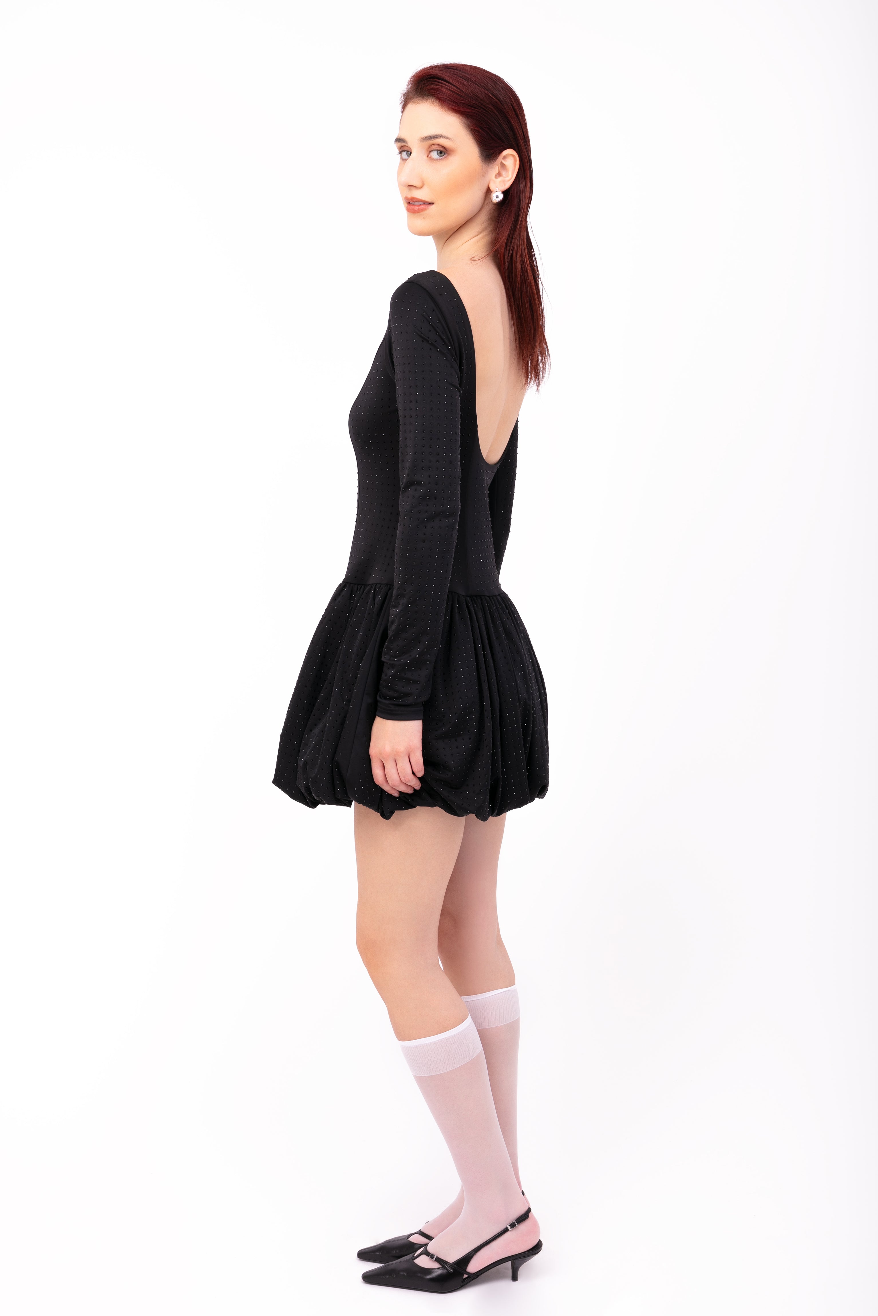 Deva Black Embellished Puffball Mini Dress