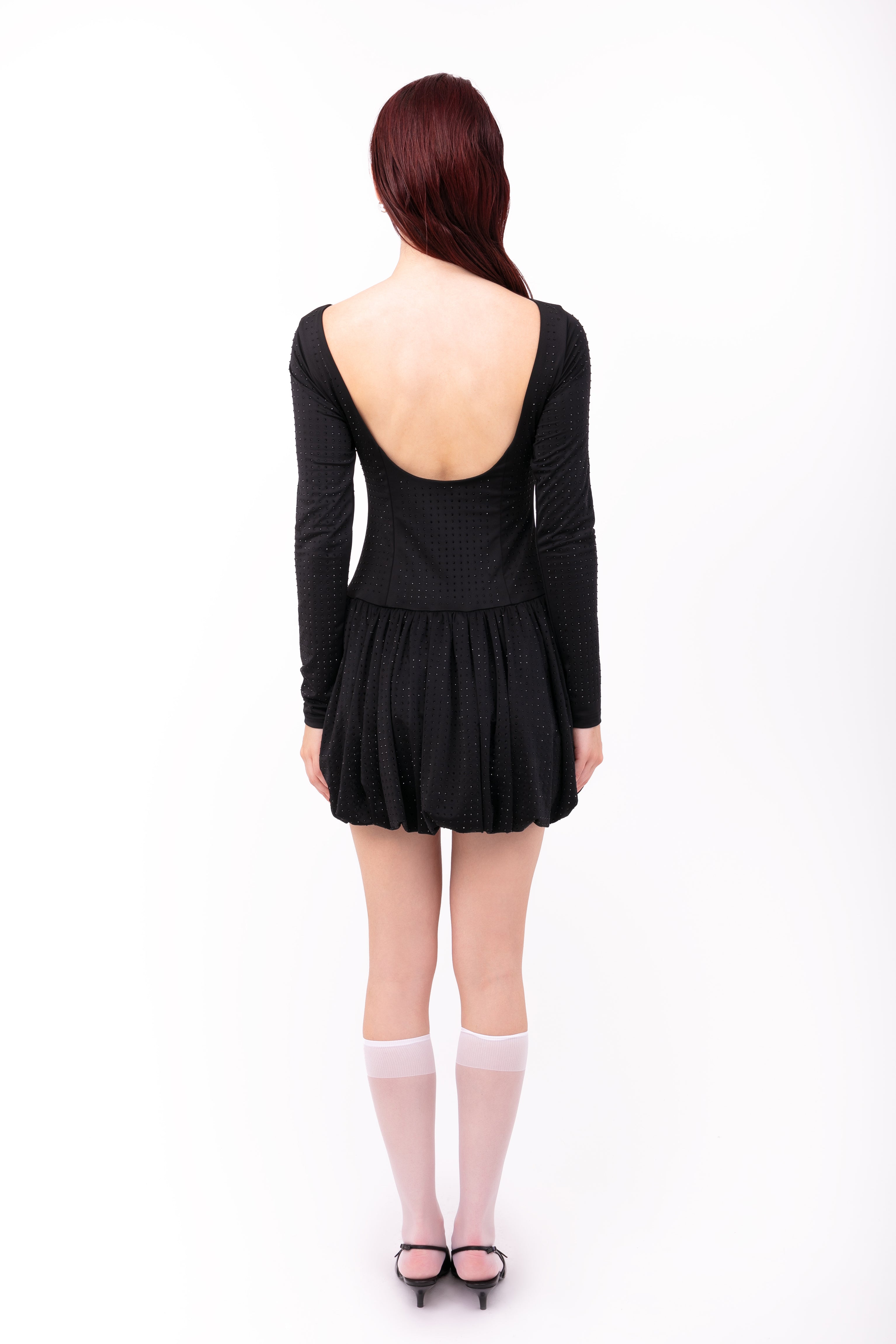 Deva Black Embellished Puffball Mini Dress
