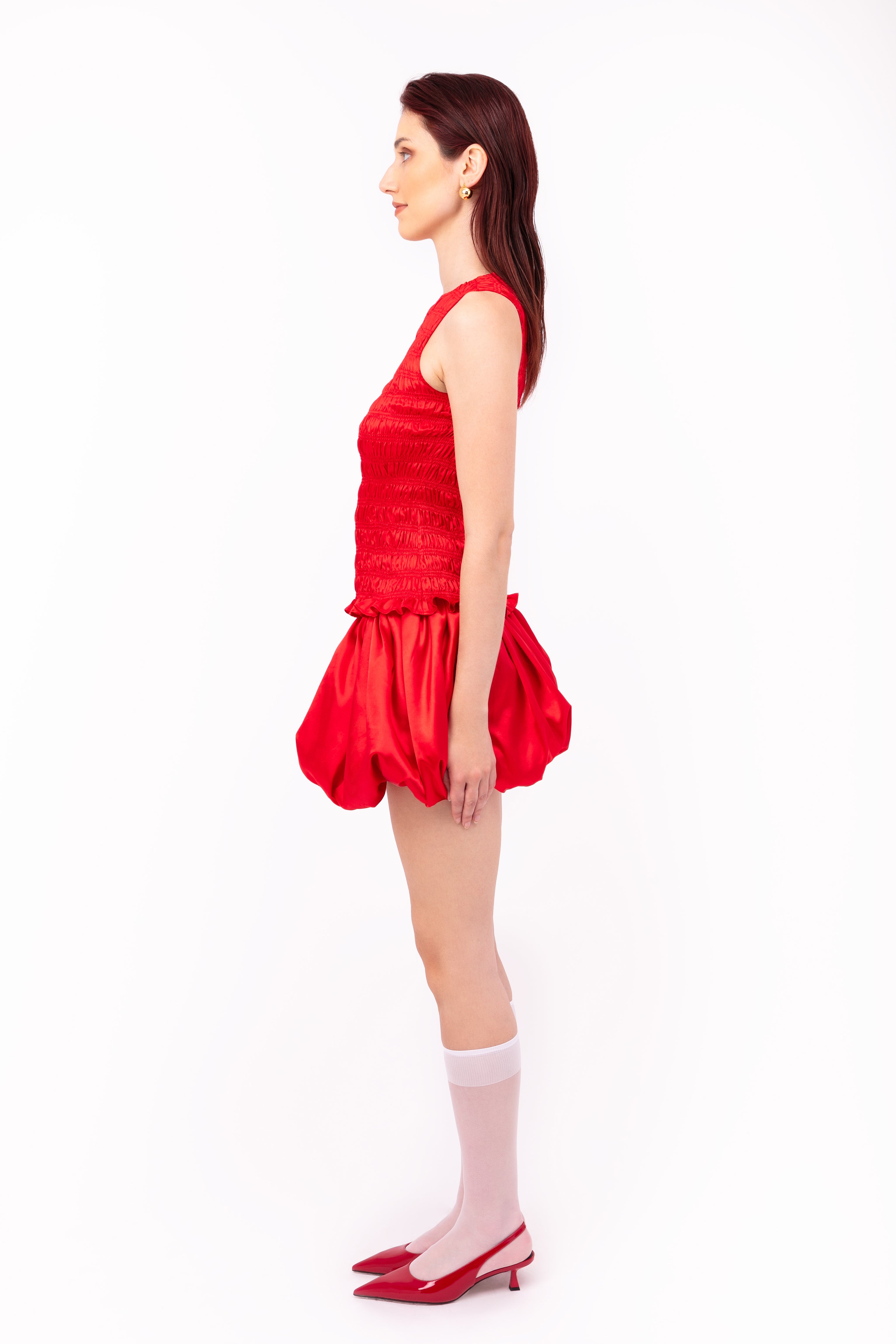 Sonya Shirred Red Satin Top