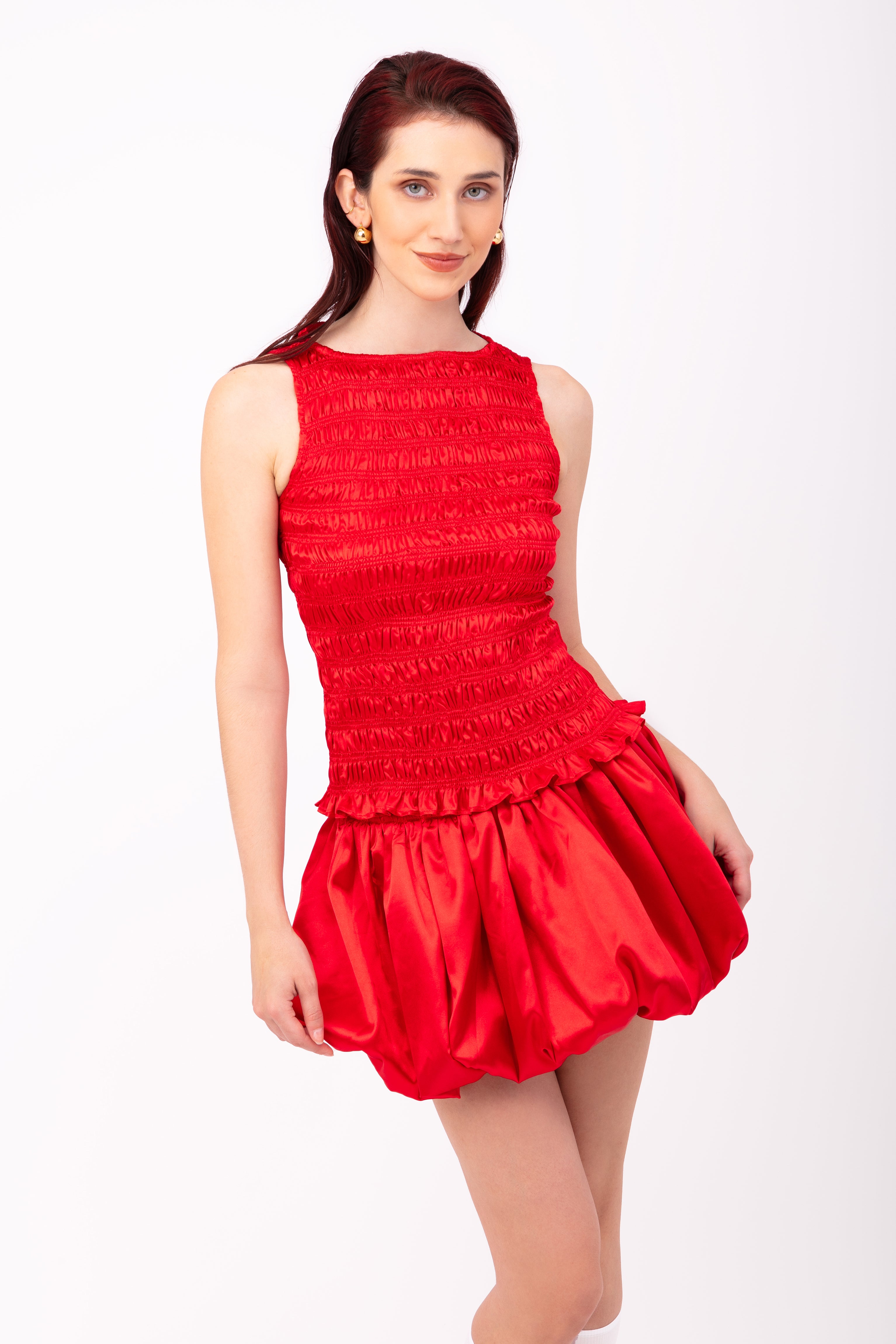 Sonya Shirred Red Satin Top