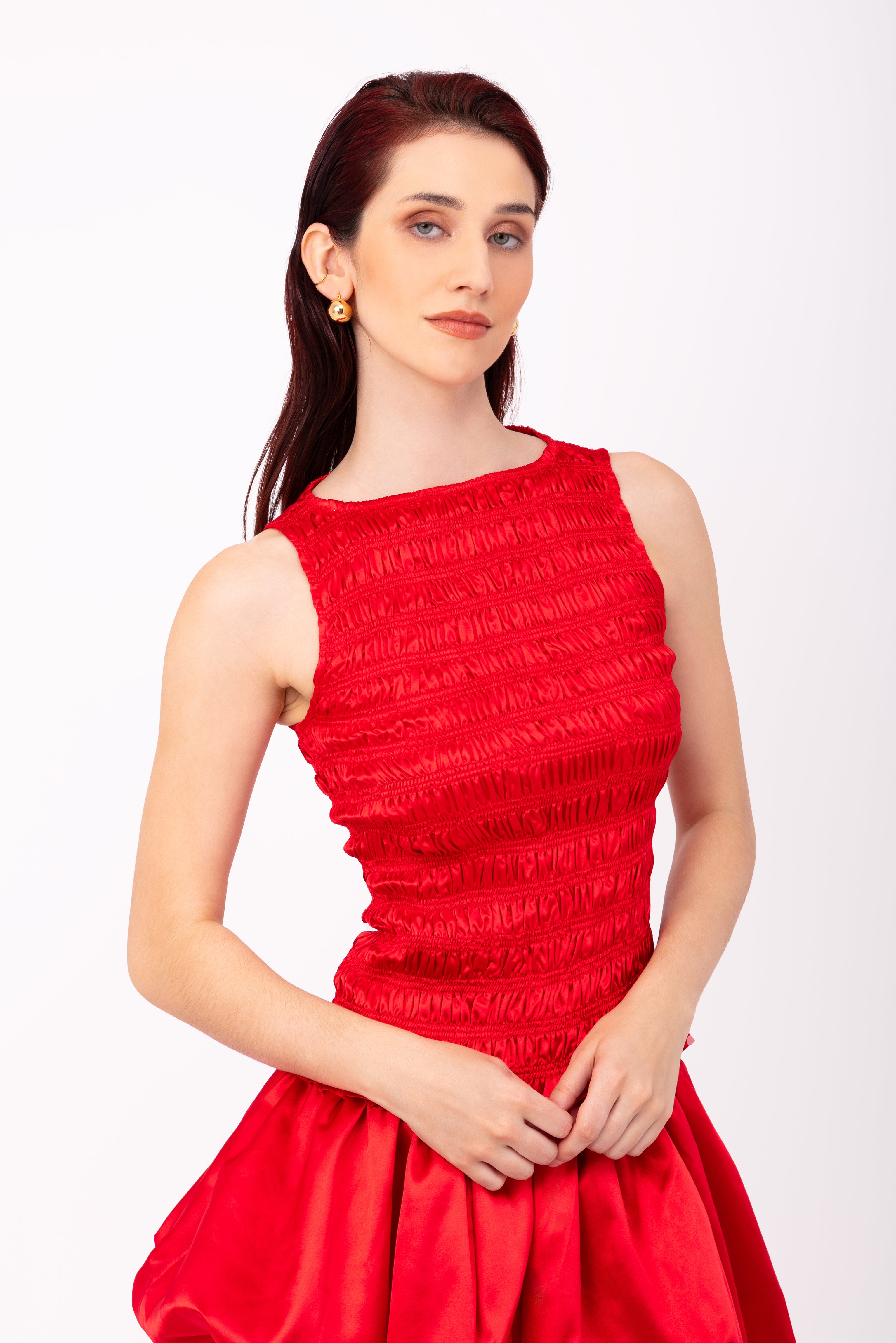 Sonya Shirred Red Satin Top