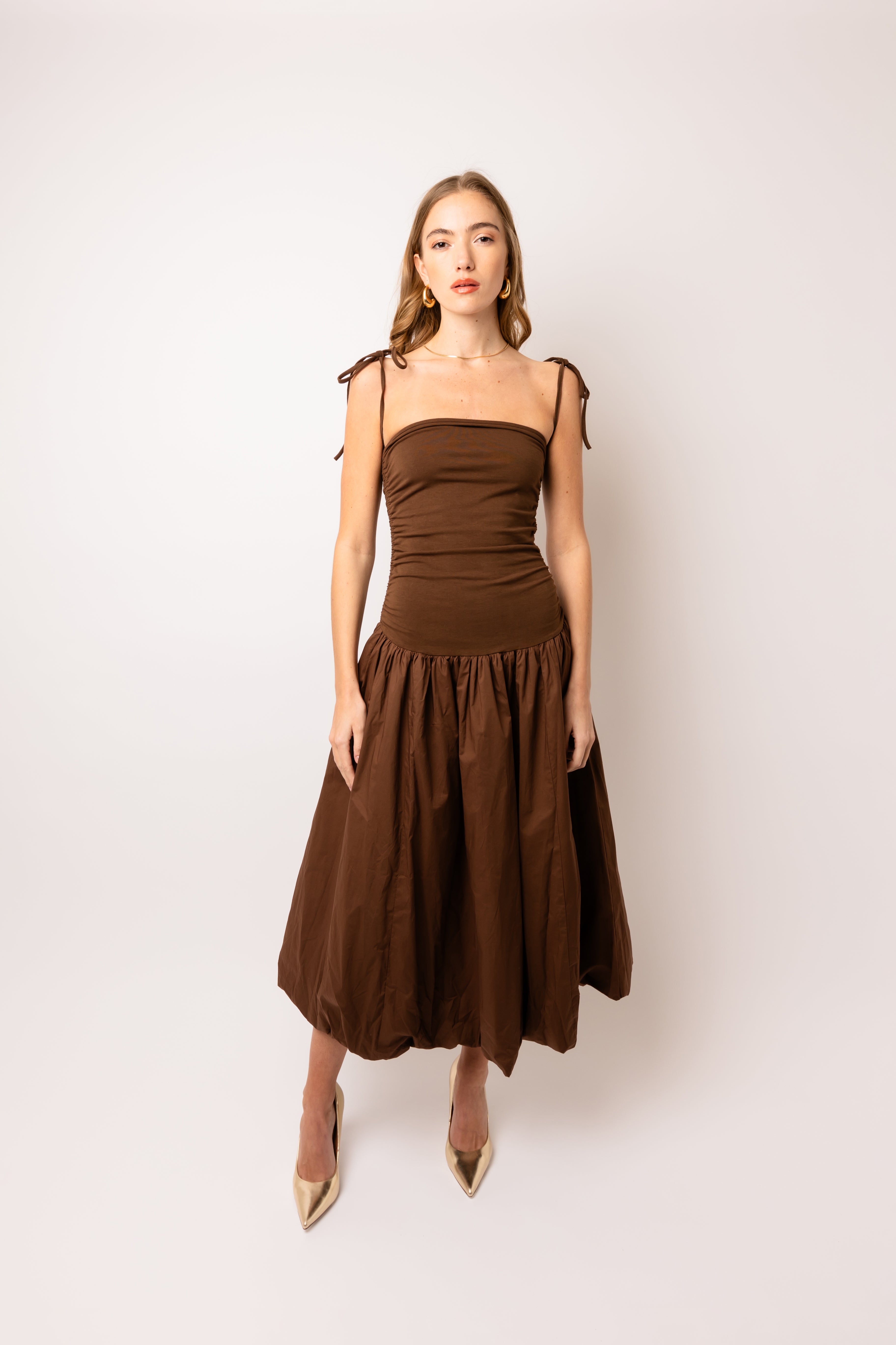 Alexa Chocolate Brown Puffball Dress