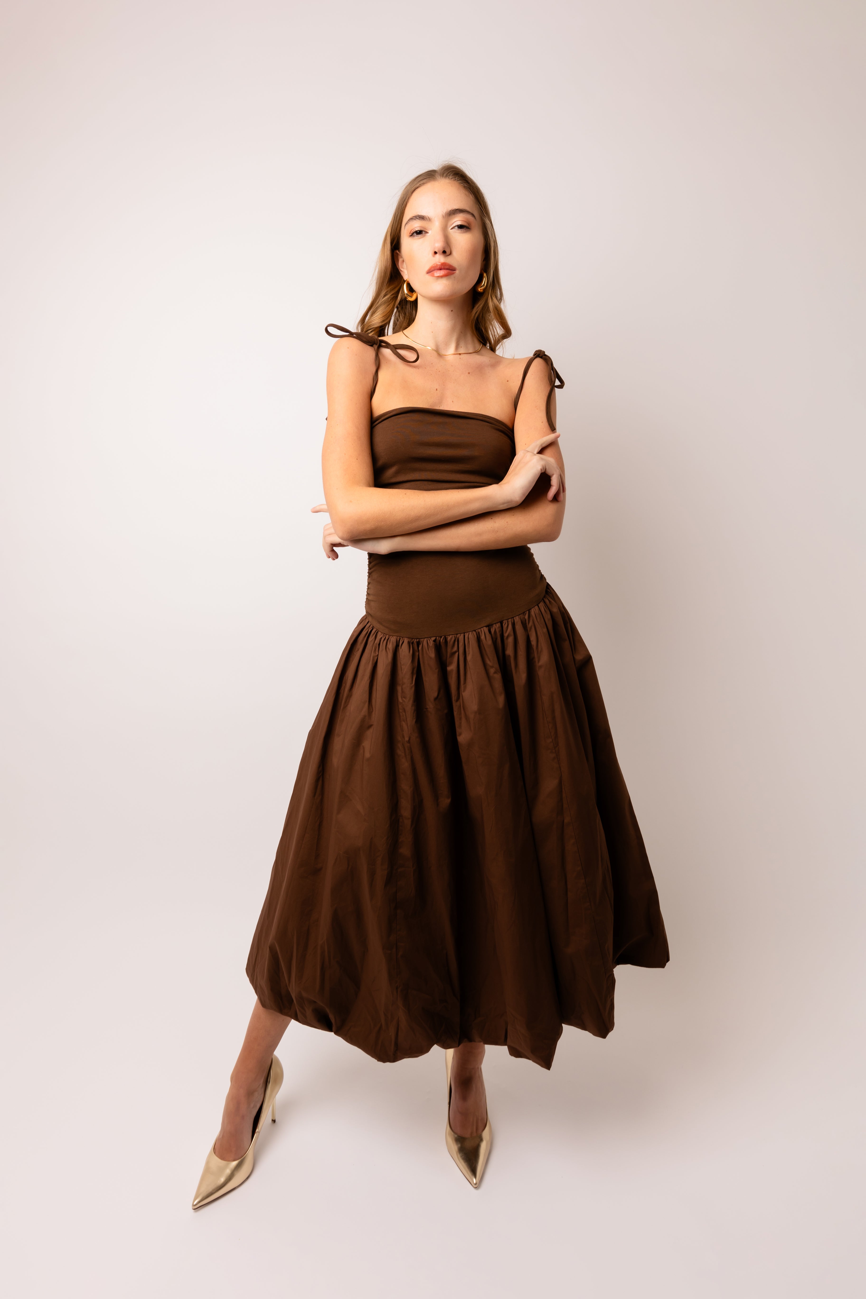 Alexa Chocolate Brown Puffball Dress