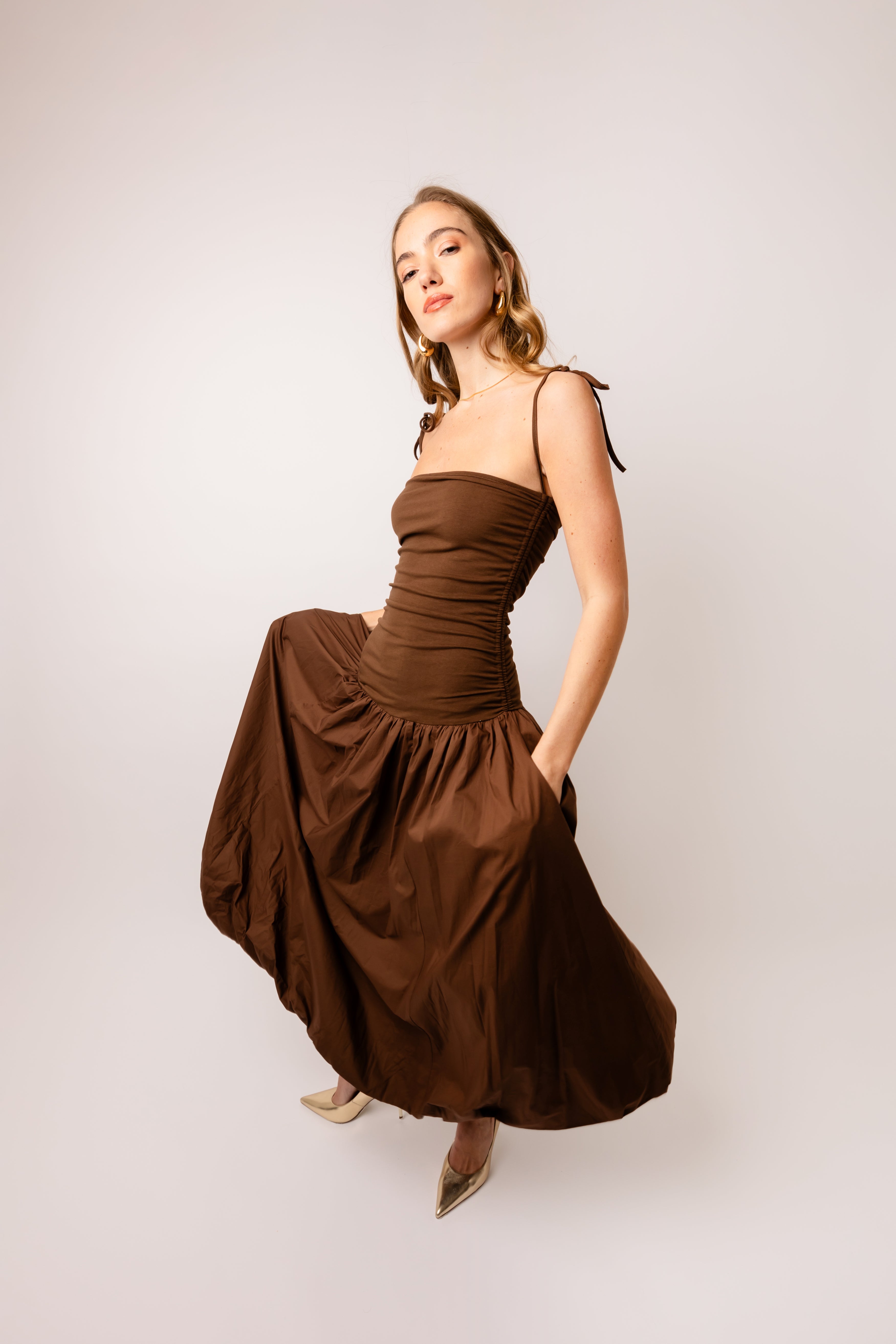 Alexa Chocolate Brown Puffball Dress
