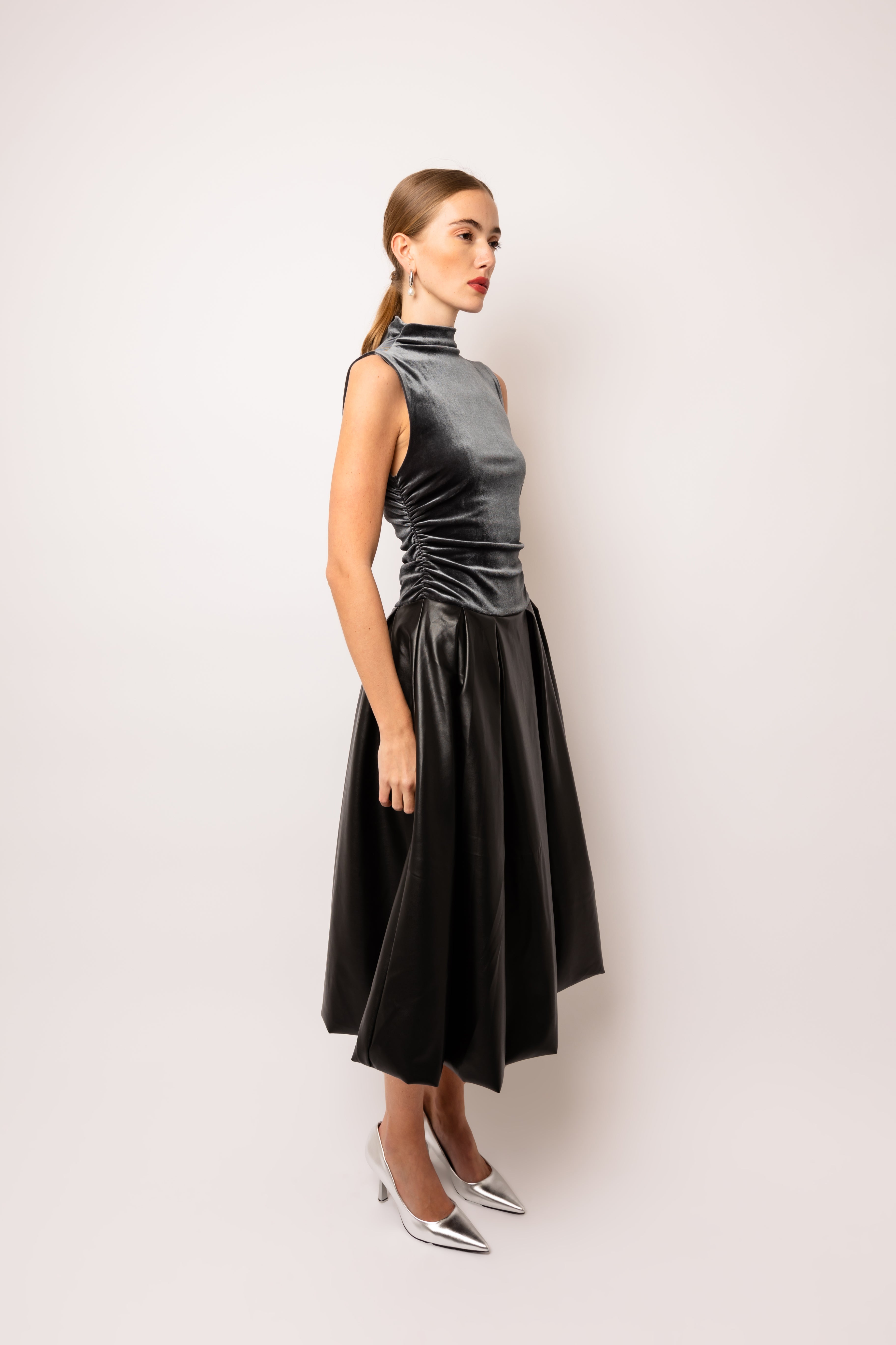 Autumn Graphite Puffball Midi Dress