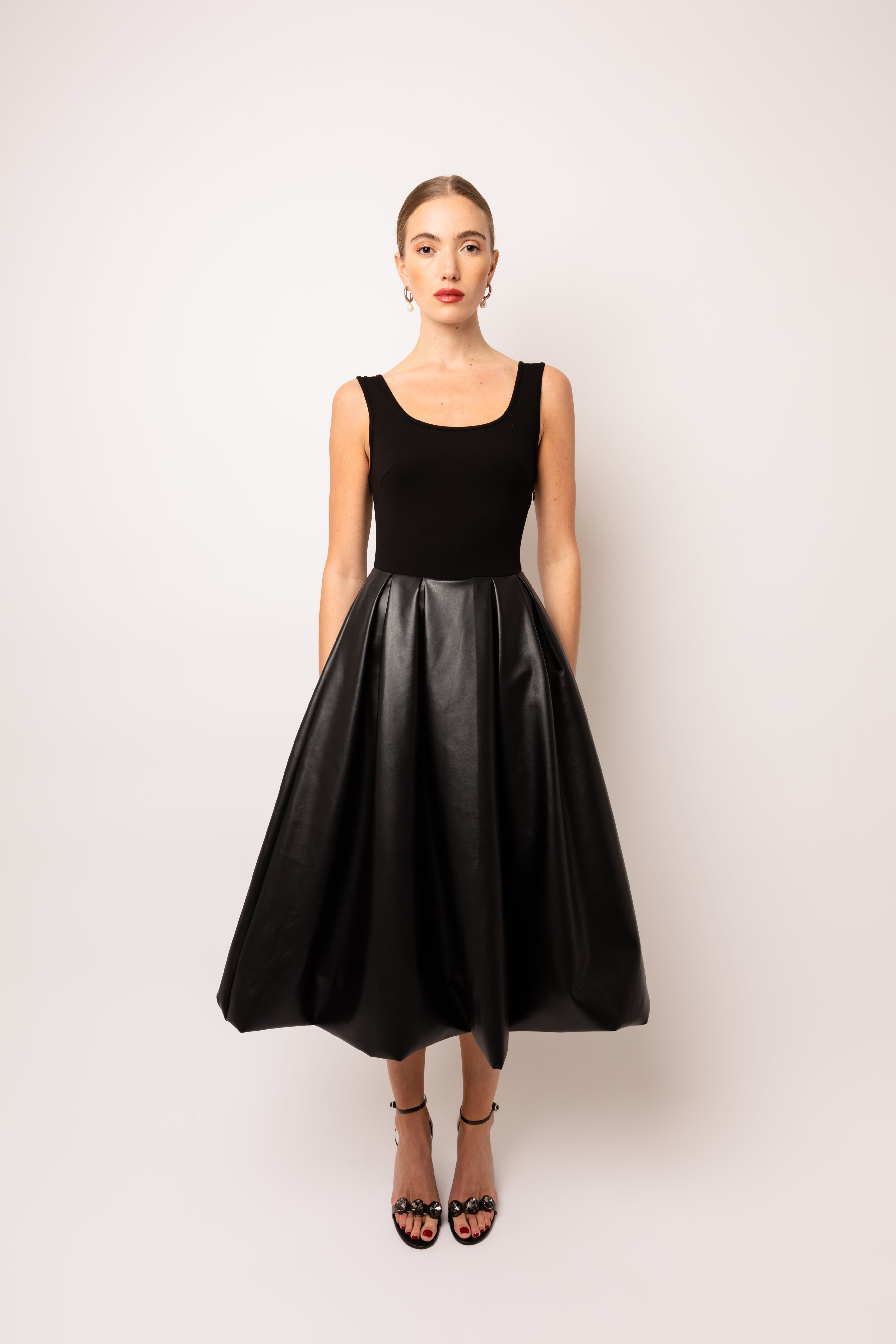 Addison Black Vegan Leather Puffball Dress