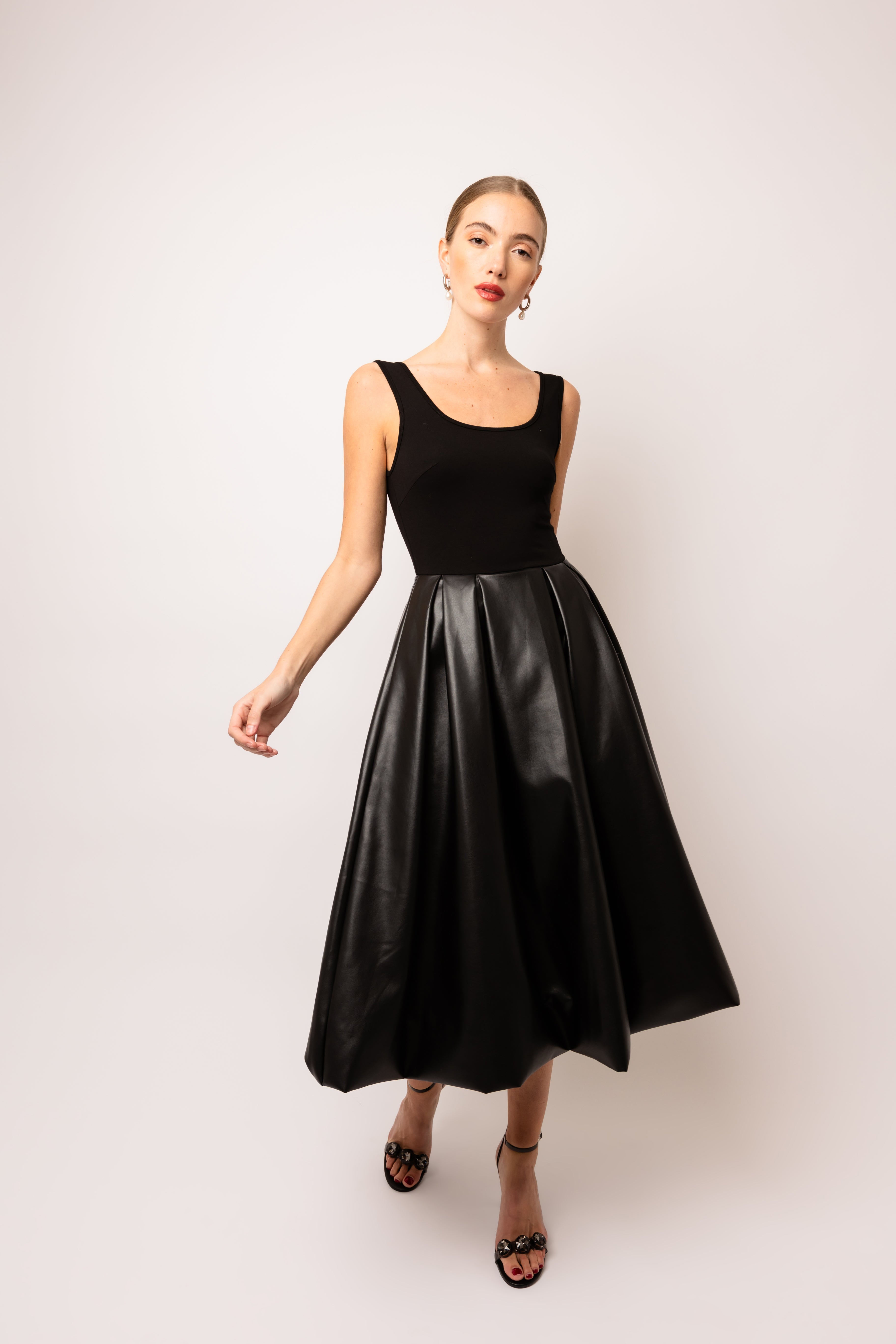 Addison Black Vegan Leather Puffball Dress