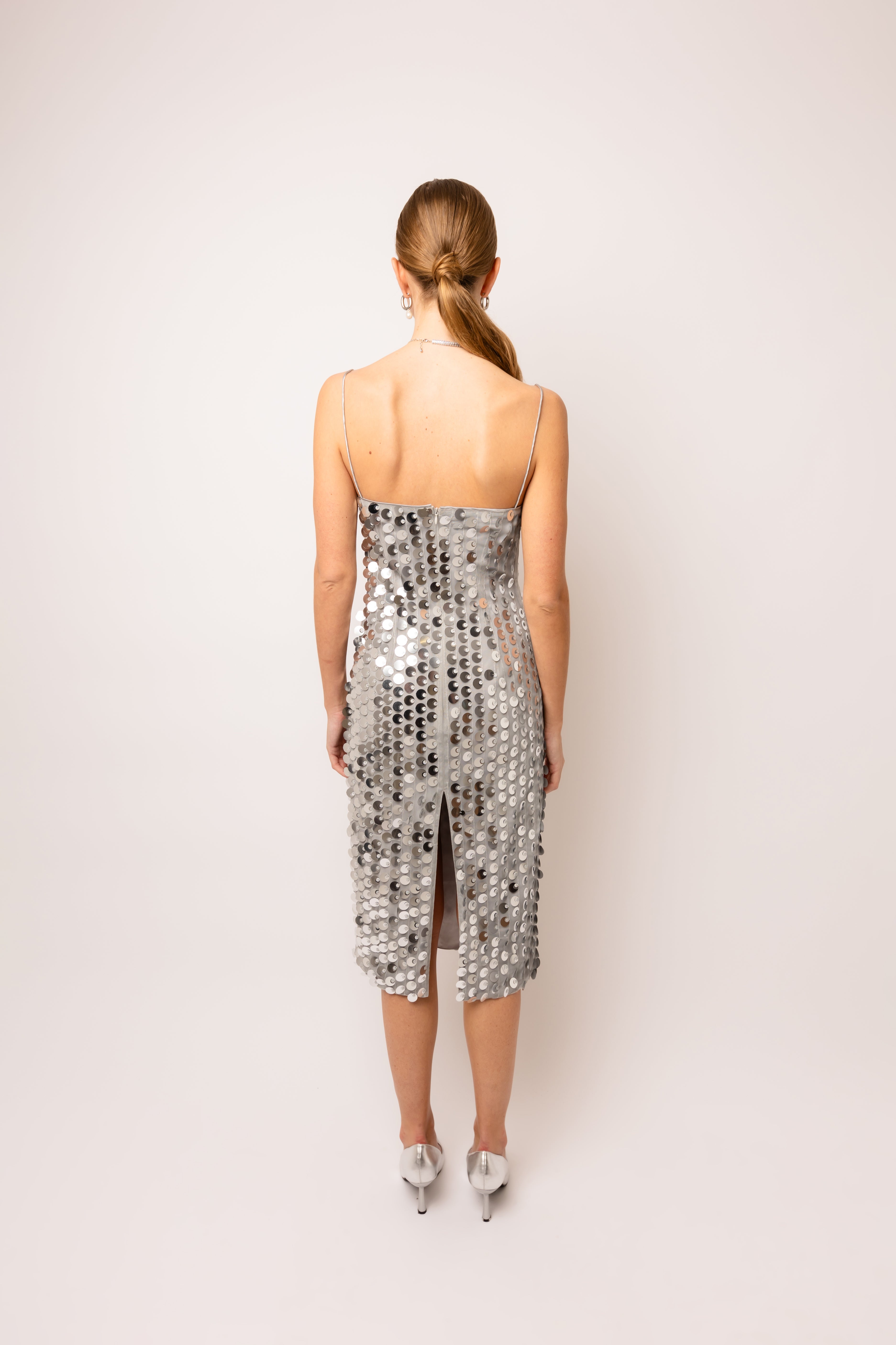 Farley Silver Disc Sequin Midi Dress