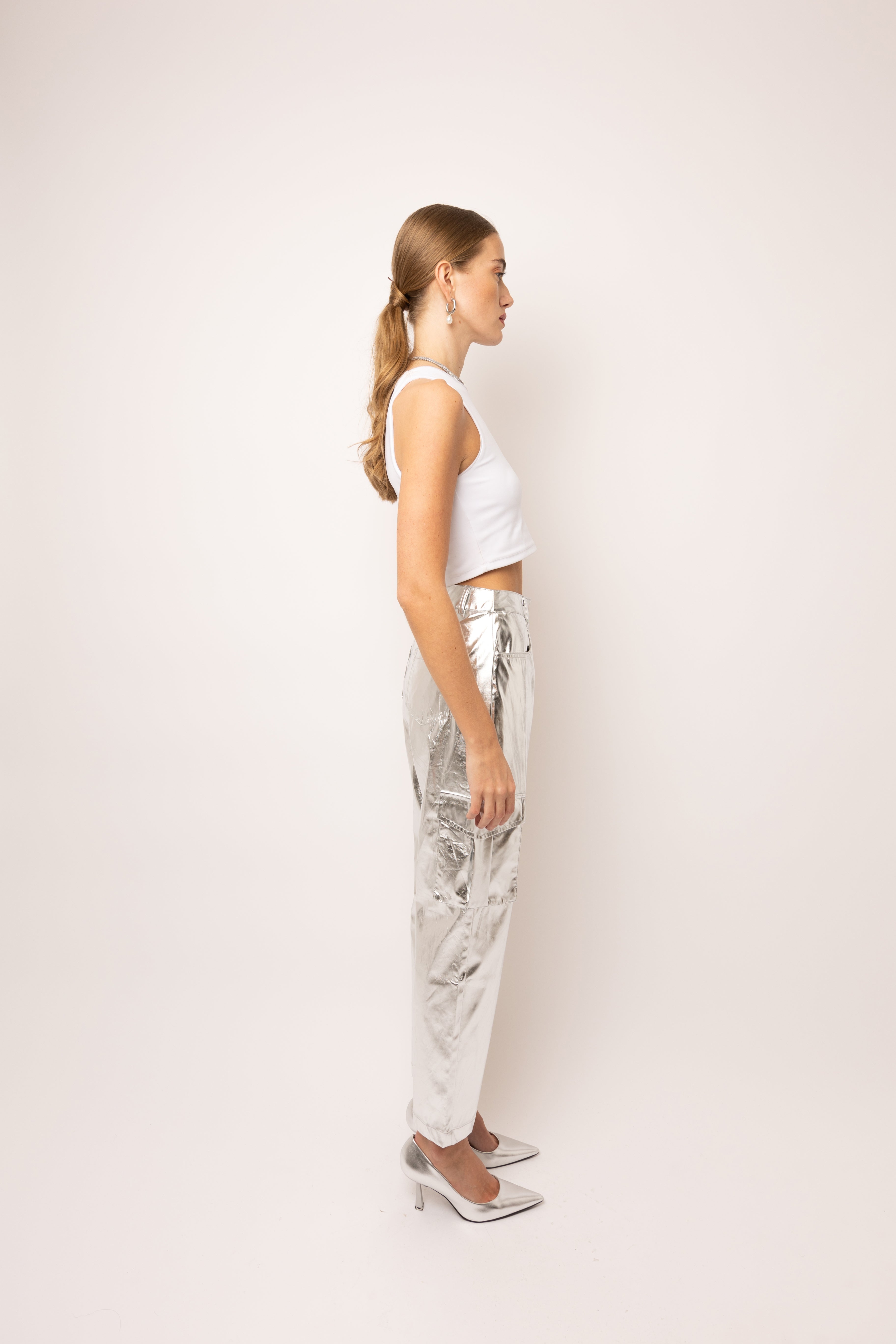 Lupe Metallic Silver Combat Utility Trousers  | AMYLYNN