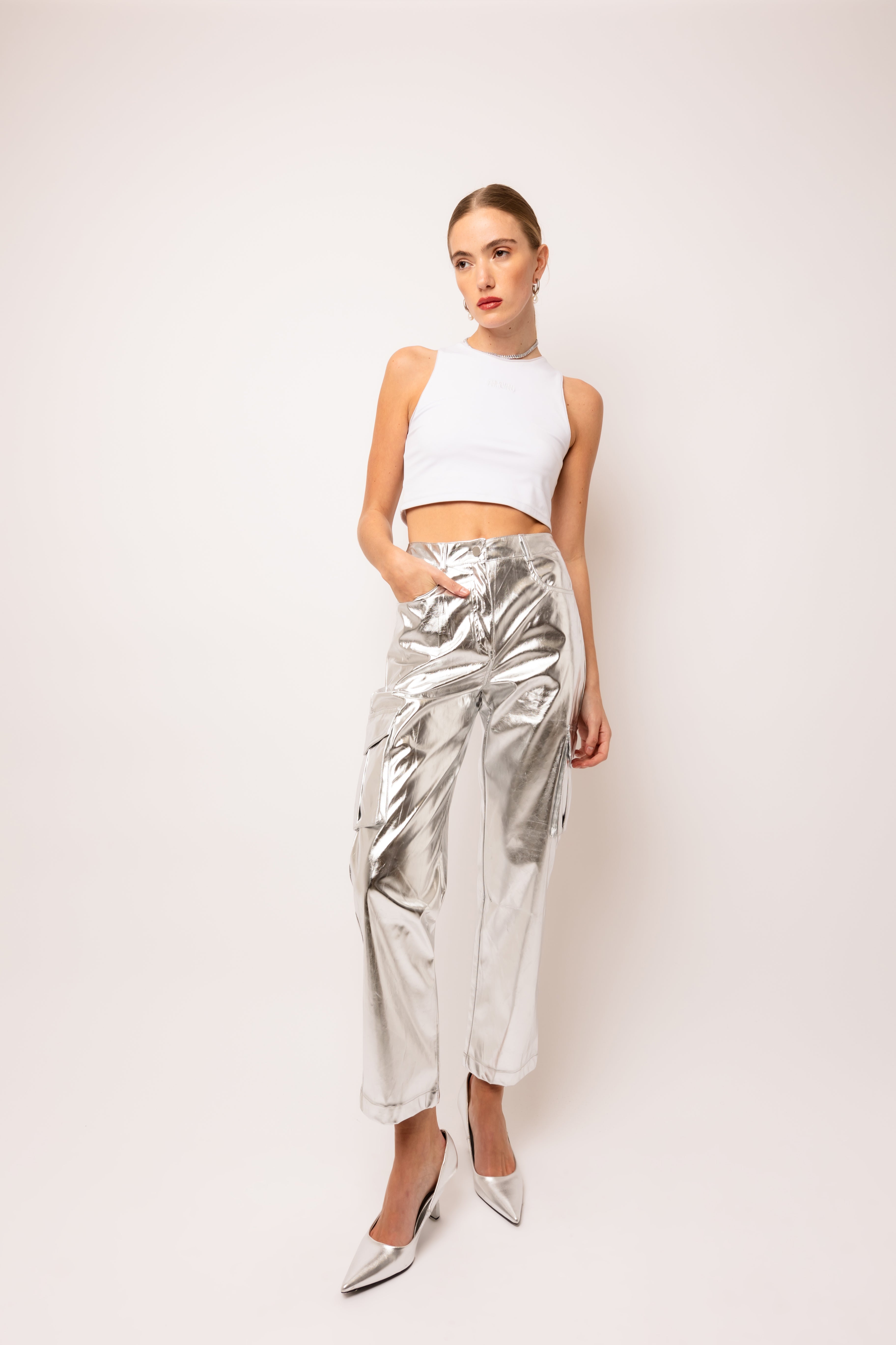 Lupe Metallic Silver Combat Utility Trousers  | AMYLYNN