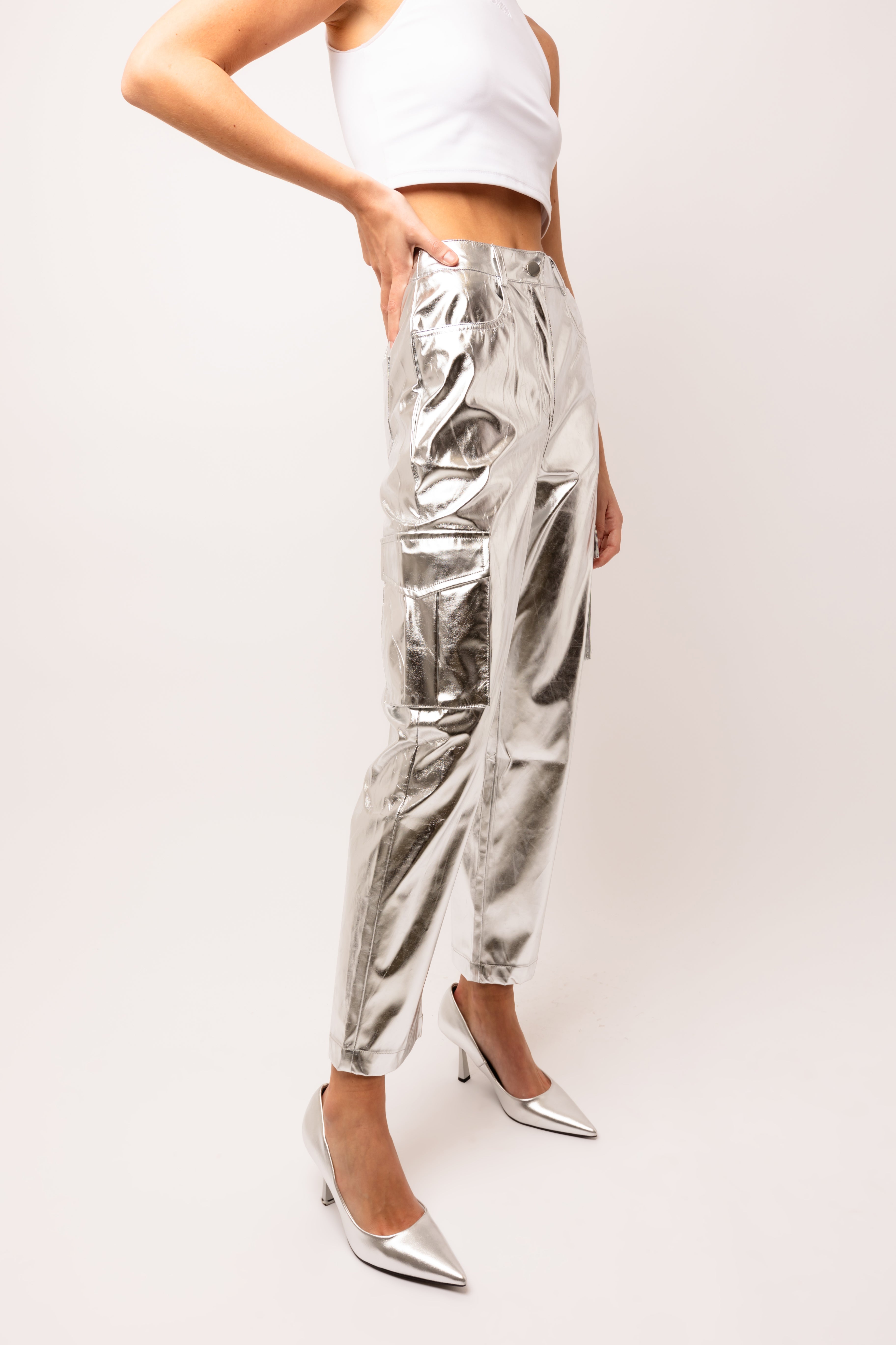 Lupe Metallic Silver Combat Utility Trousers  | AMYLYNN