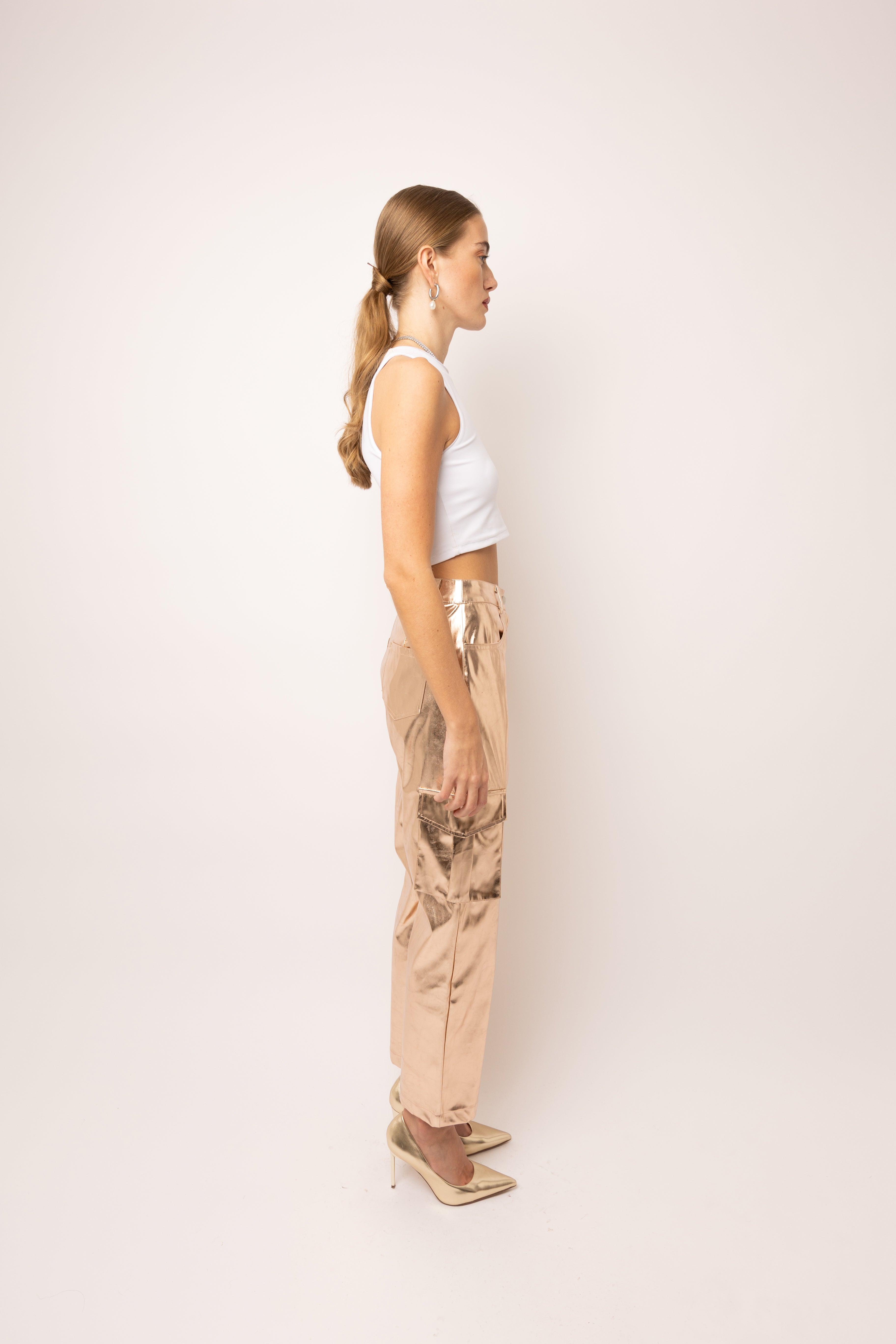 Lupe Metallic Rose Gold Combat Utility Trousers  | AMYLYNN