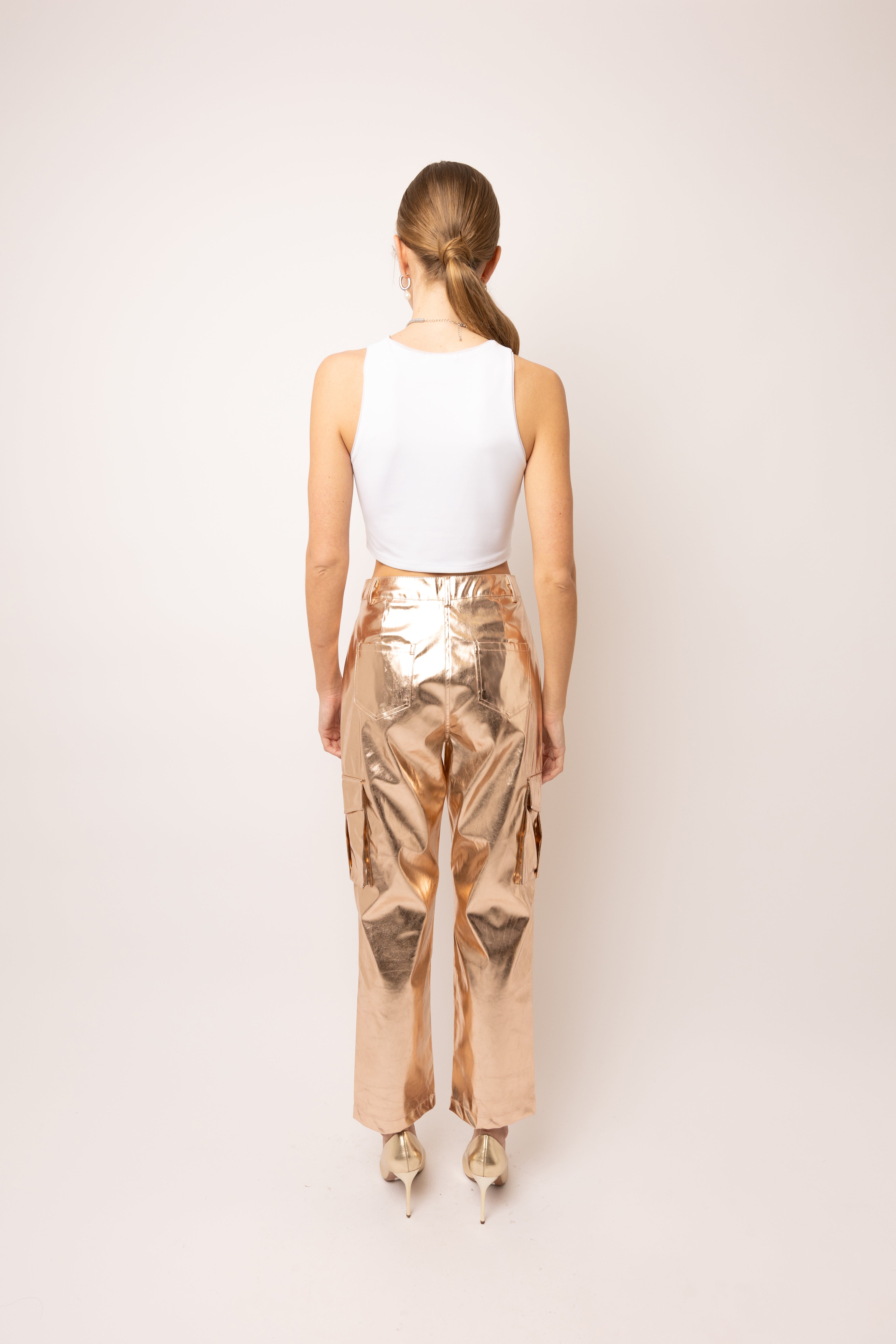 Lupe Metallic Rose Gold Combat Utility Trousers  | AMYLYNN