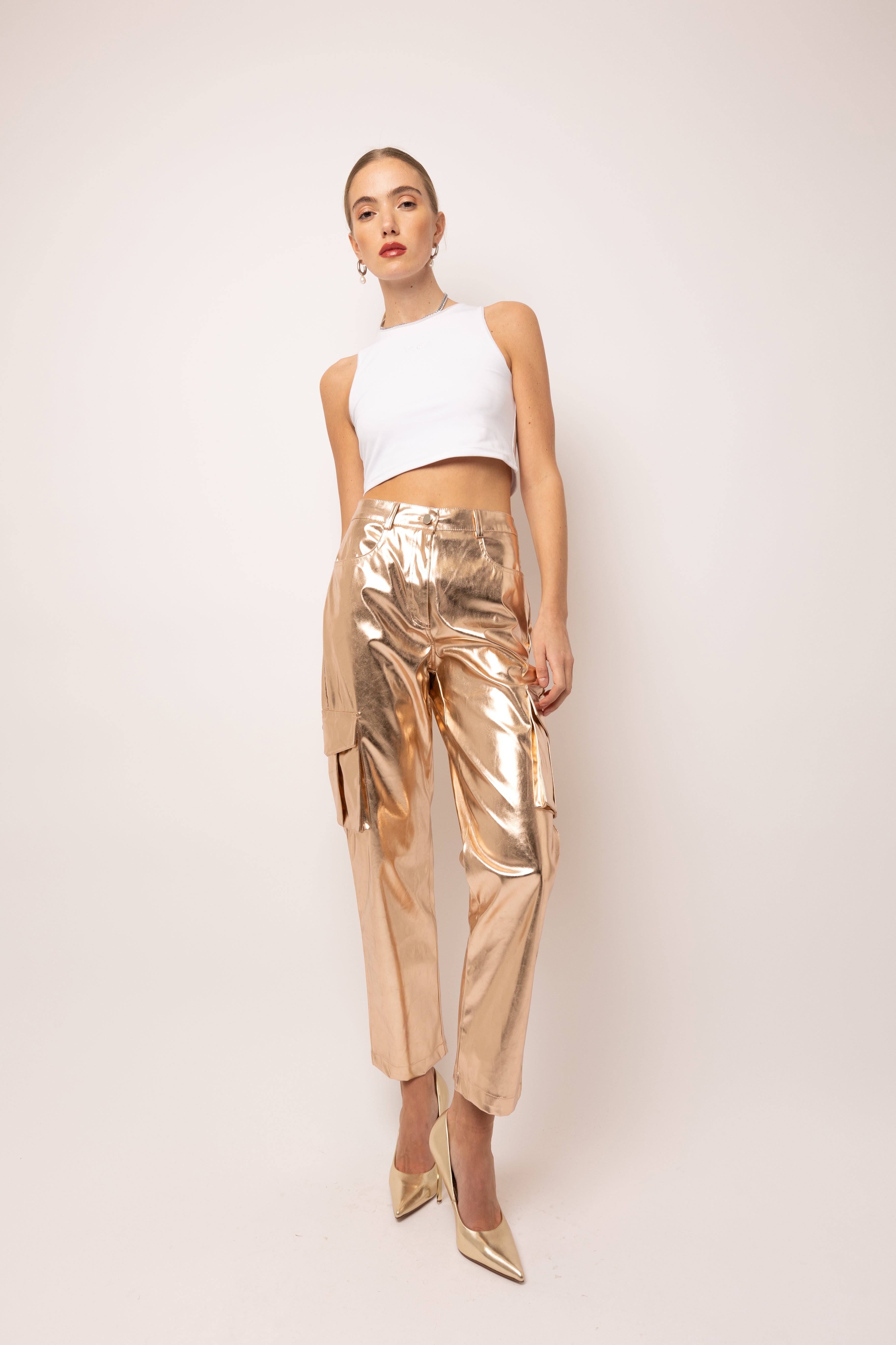 Lupe Metallic Rose Gold Combat Utility Trousers  | AMYLYNN