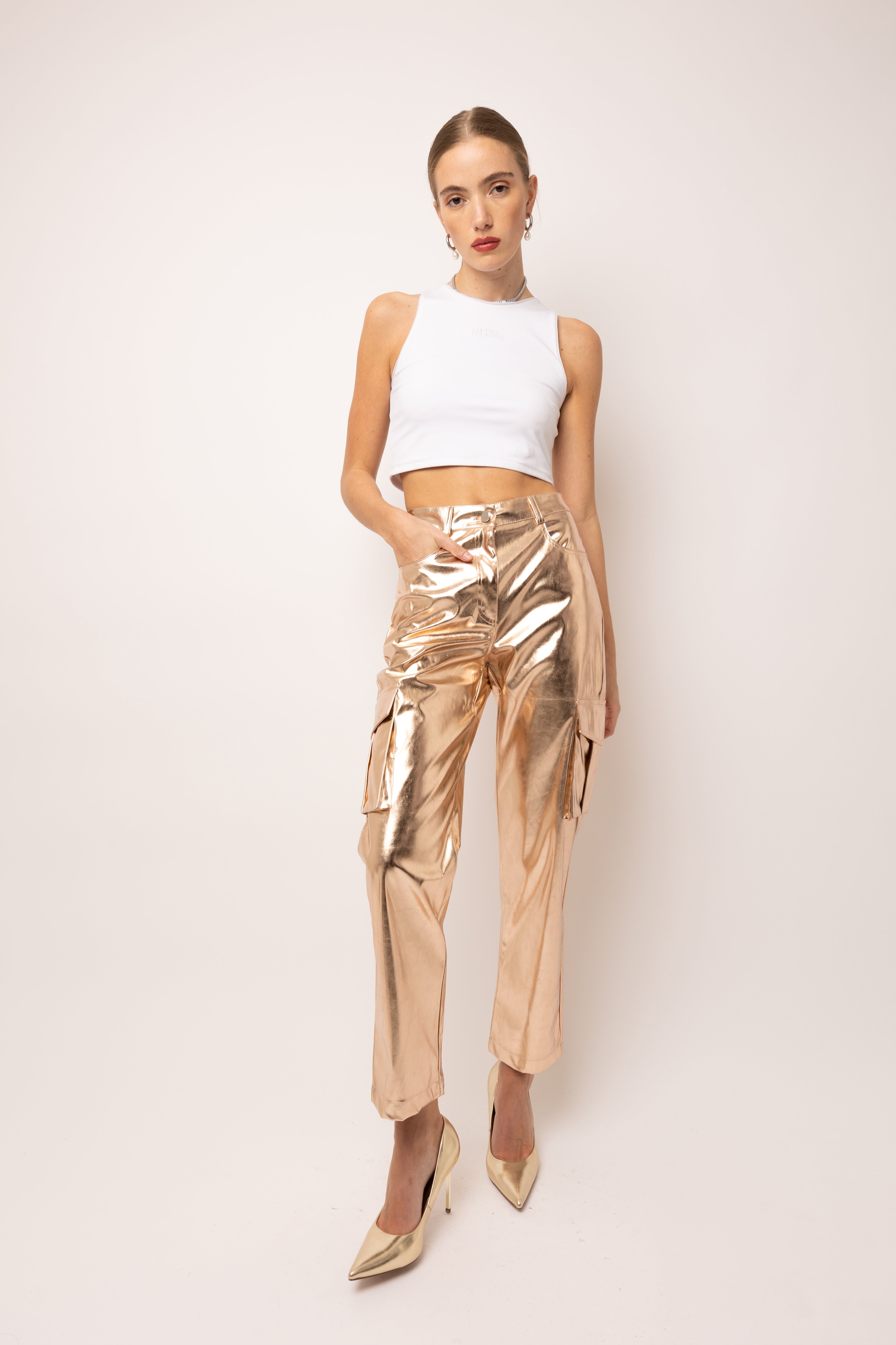 Lupe Metallic Rose Gold Combat Utility Trousers  | AMYLYNN