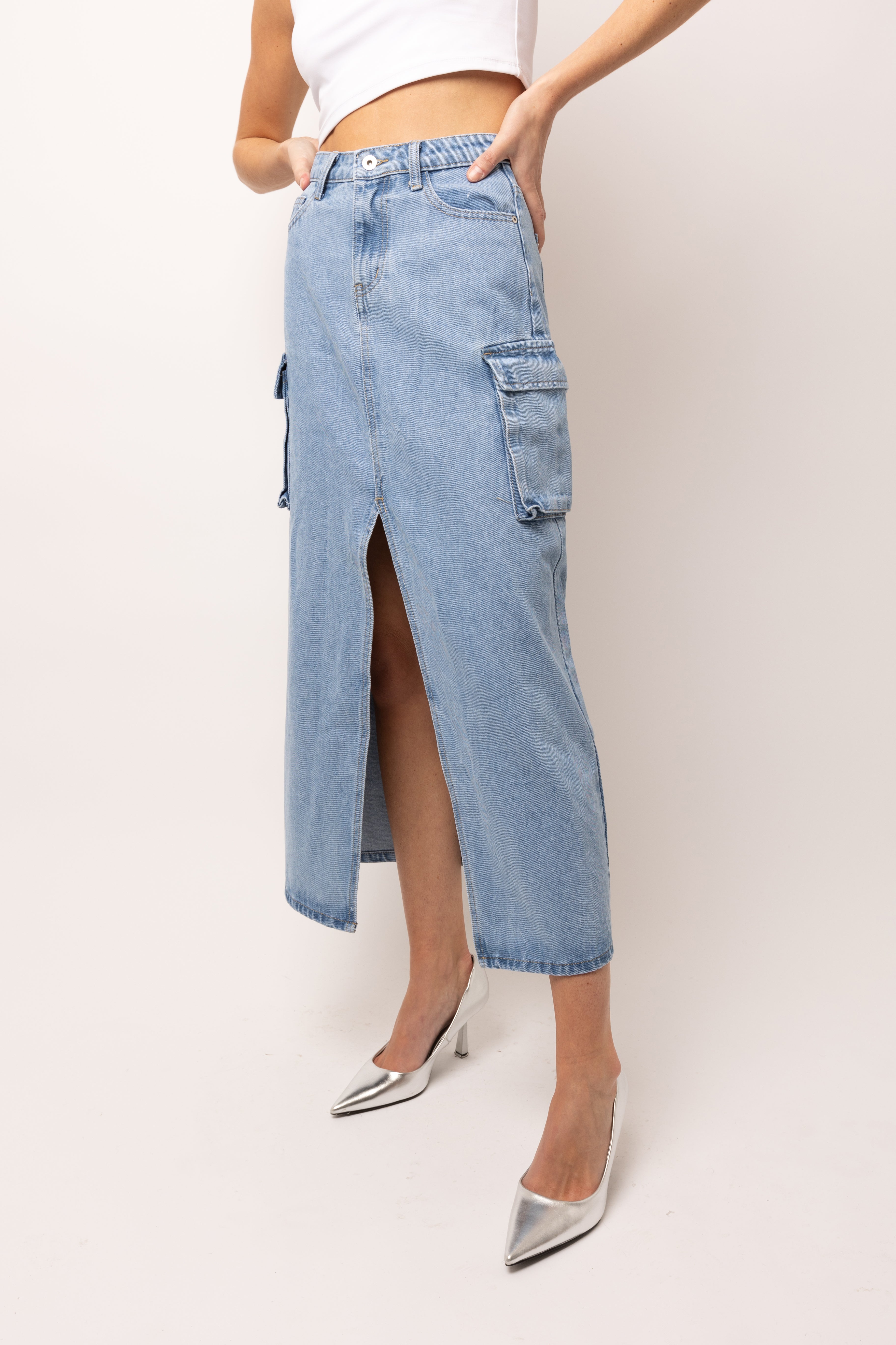 Devon Denim Utility Maxi Skirt