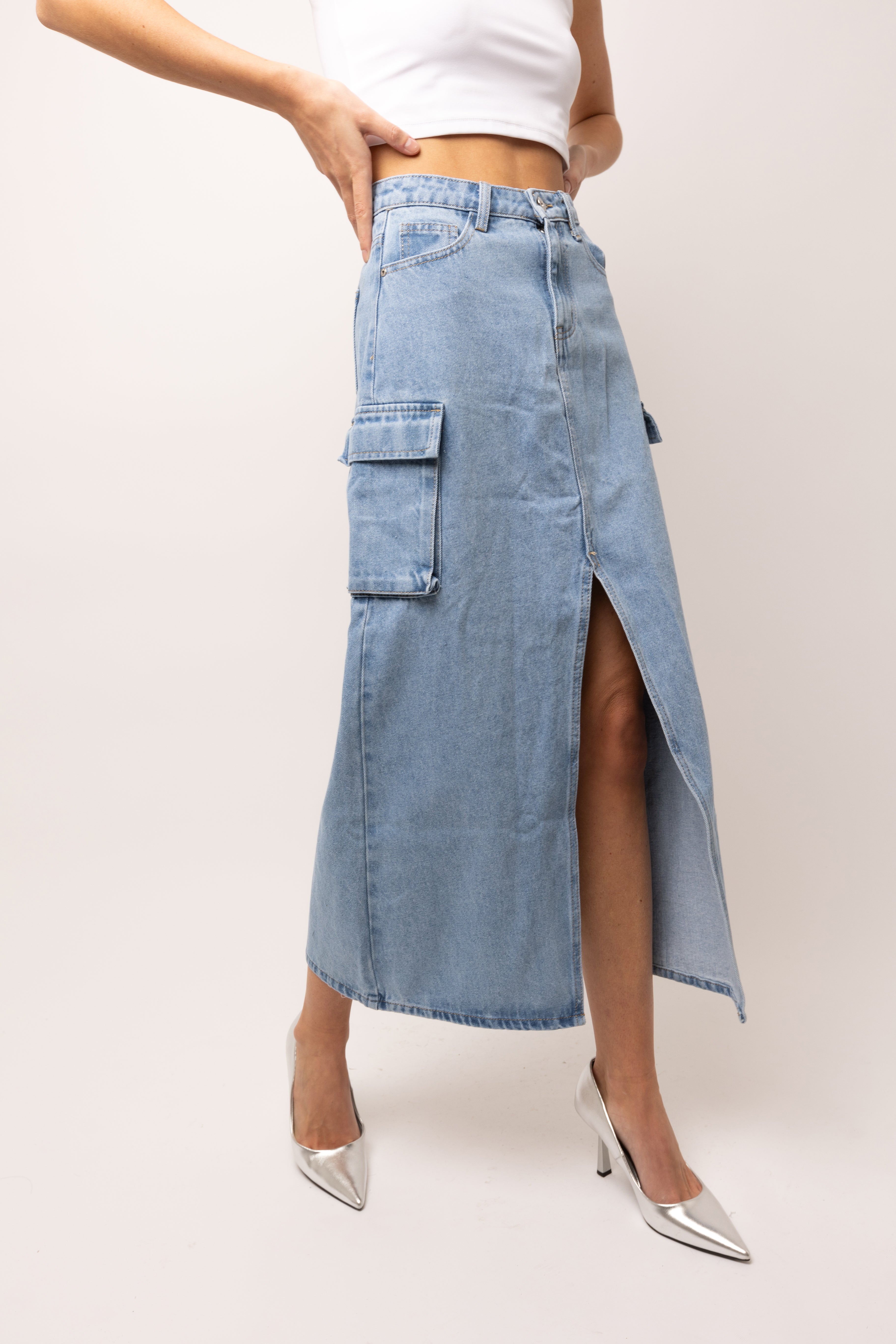 Devon Denim Utility Maxi Skirt