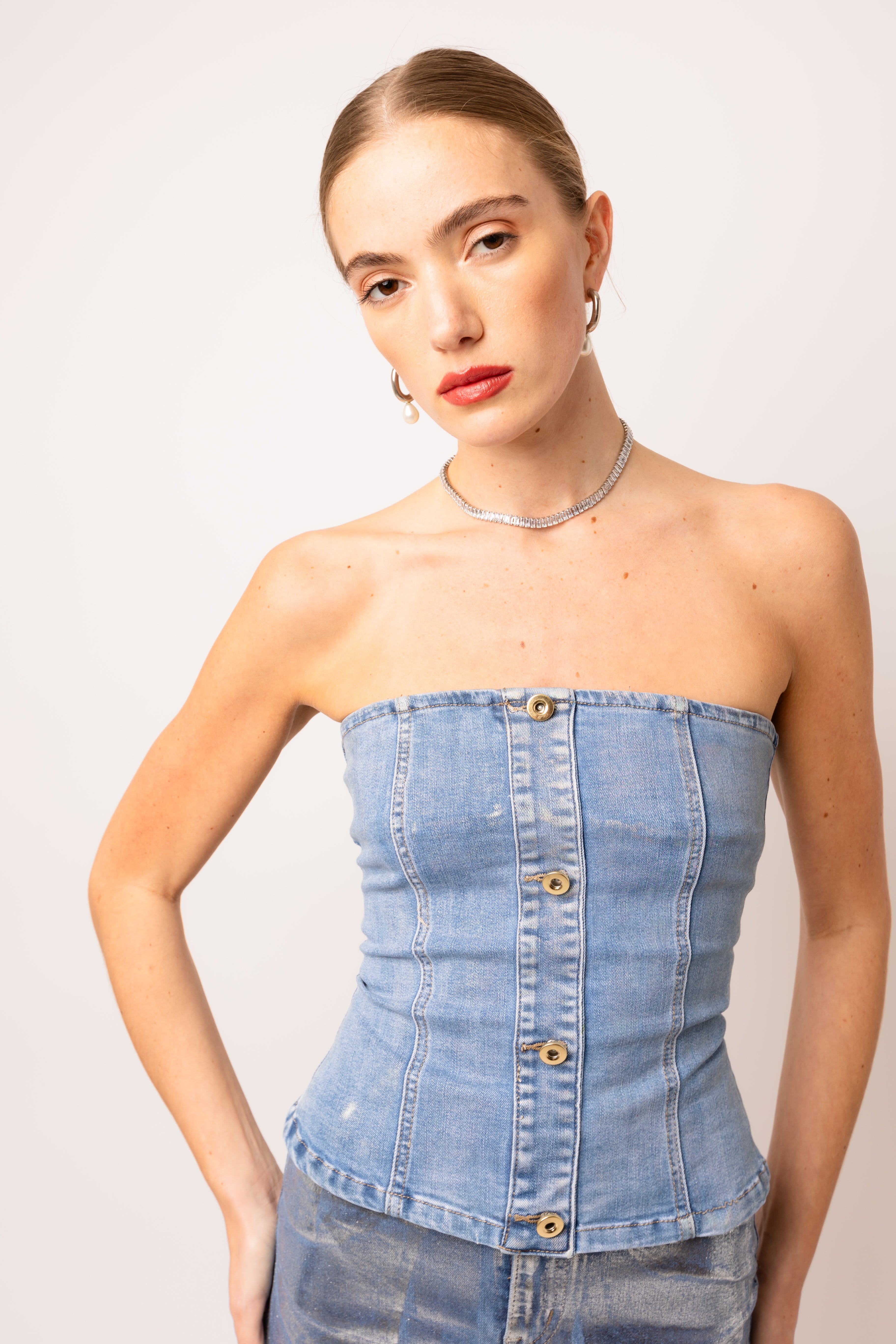 Mimi Denim Metallic  Tube Top