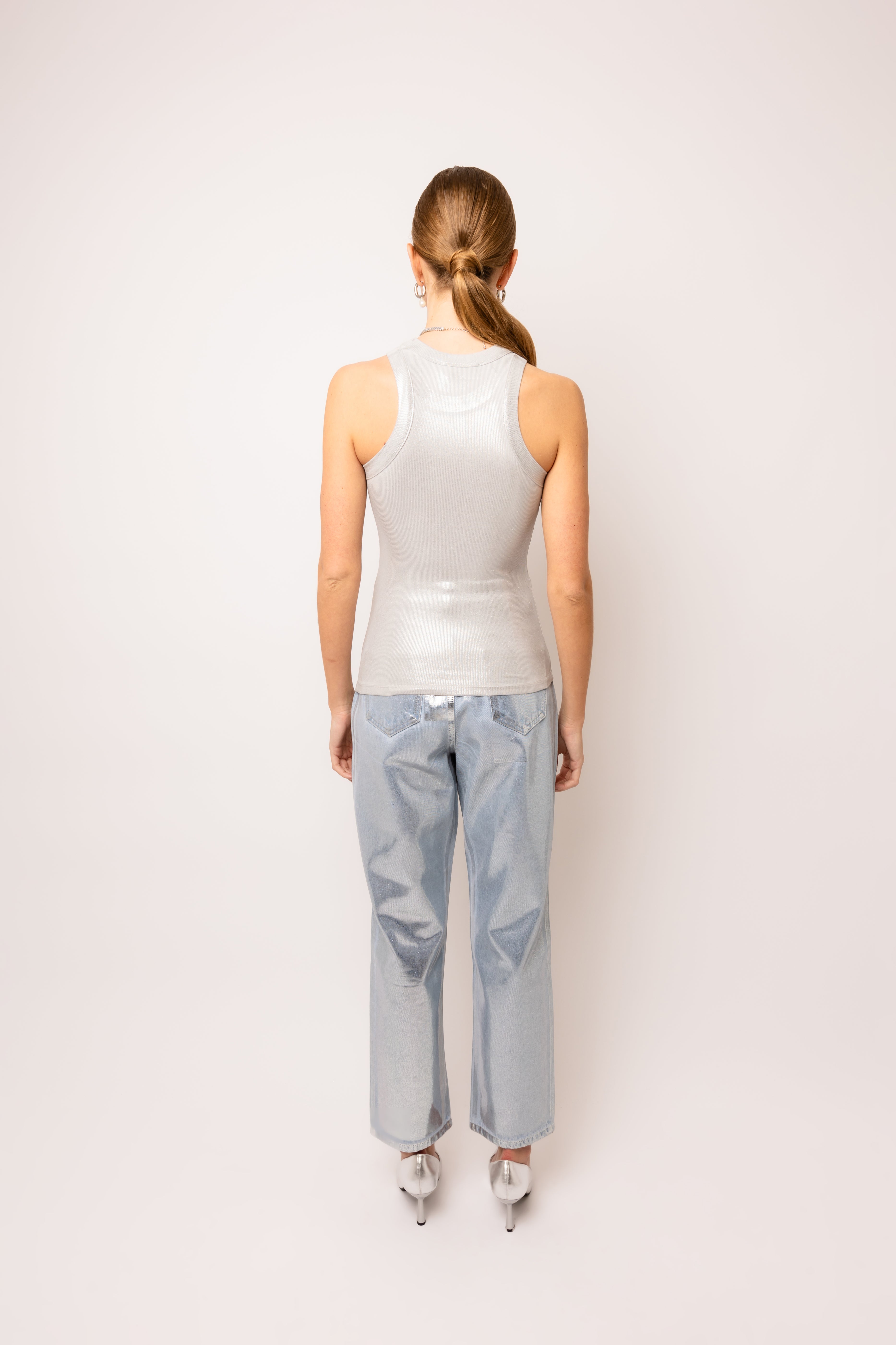 Lulu Silver Metallic Racer Top