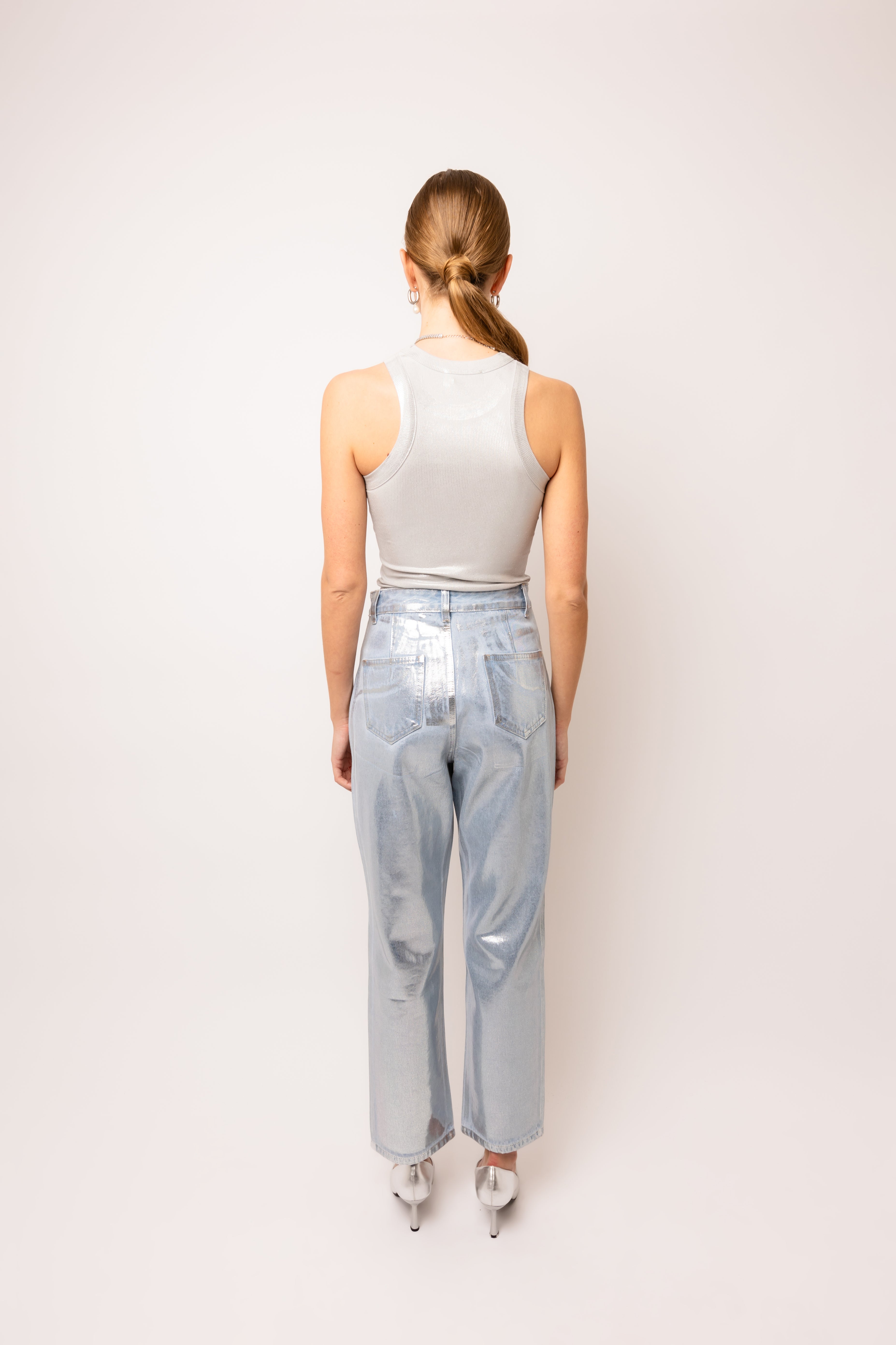 Lupe Silver Denim Coated Trousers