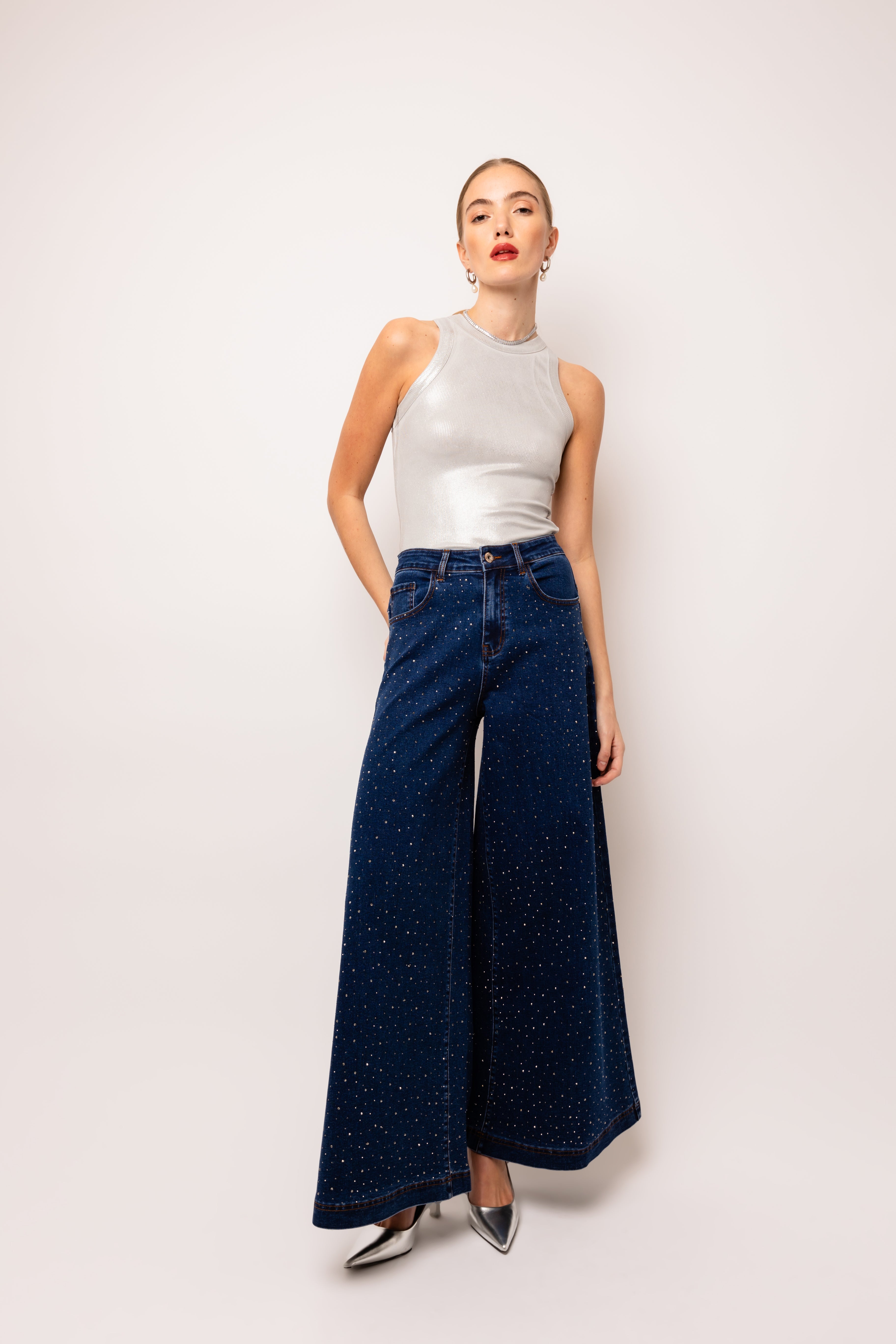 Lulu Silver Metallic Racer Top