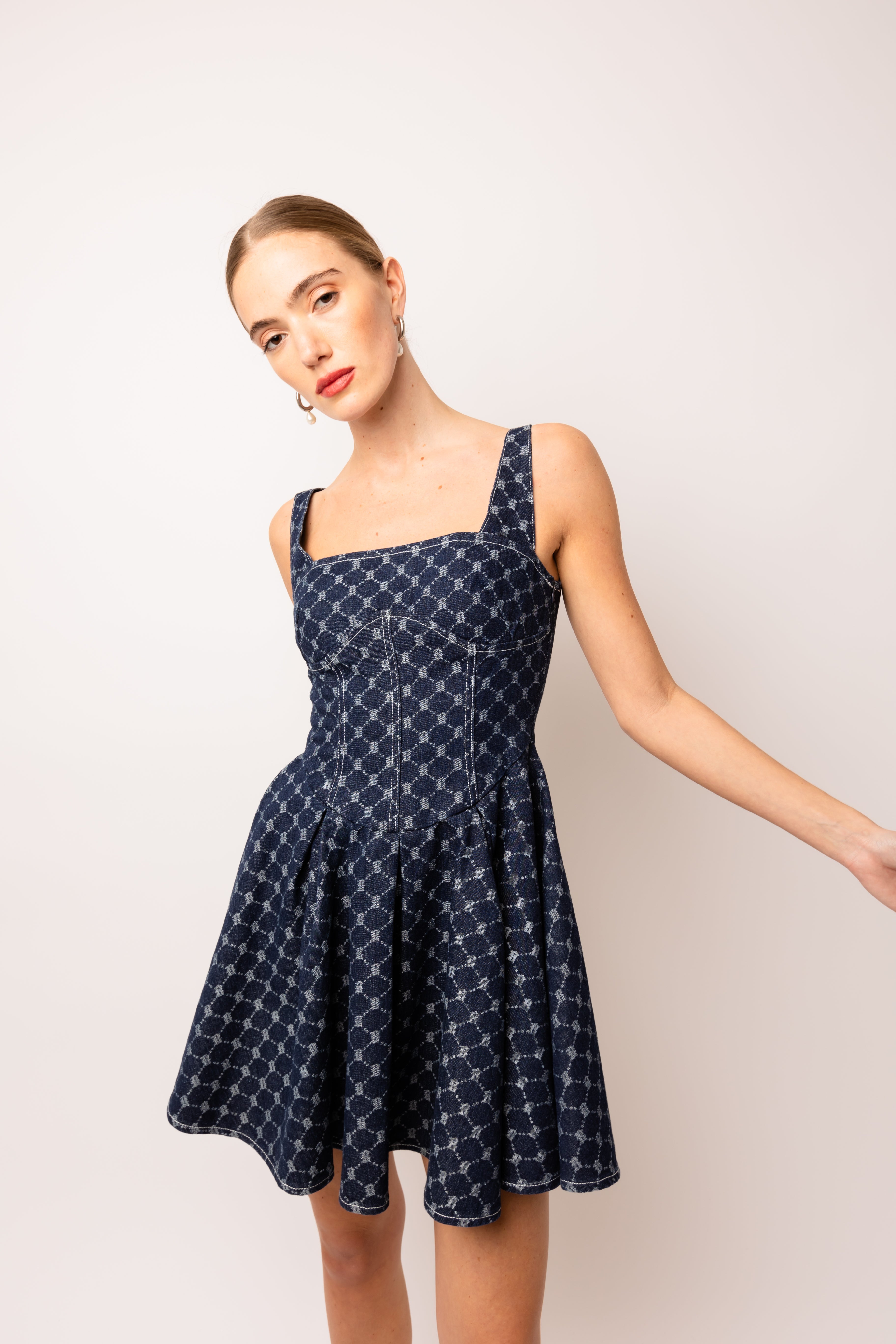 Remi Denim Geo-Print Mini Dress