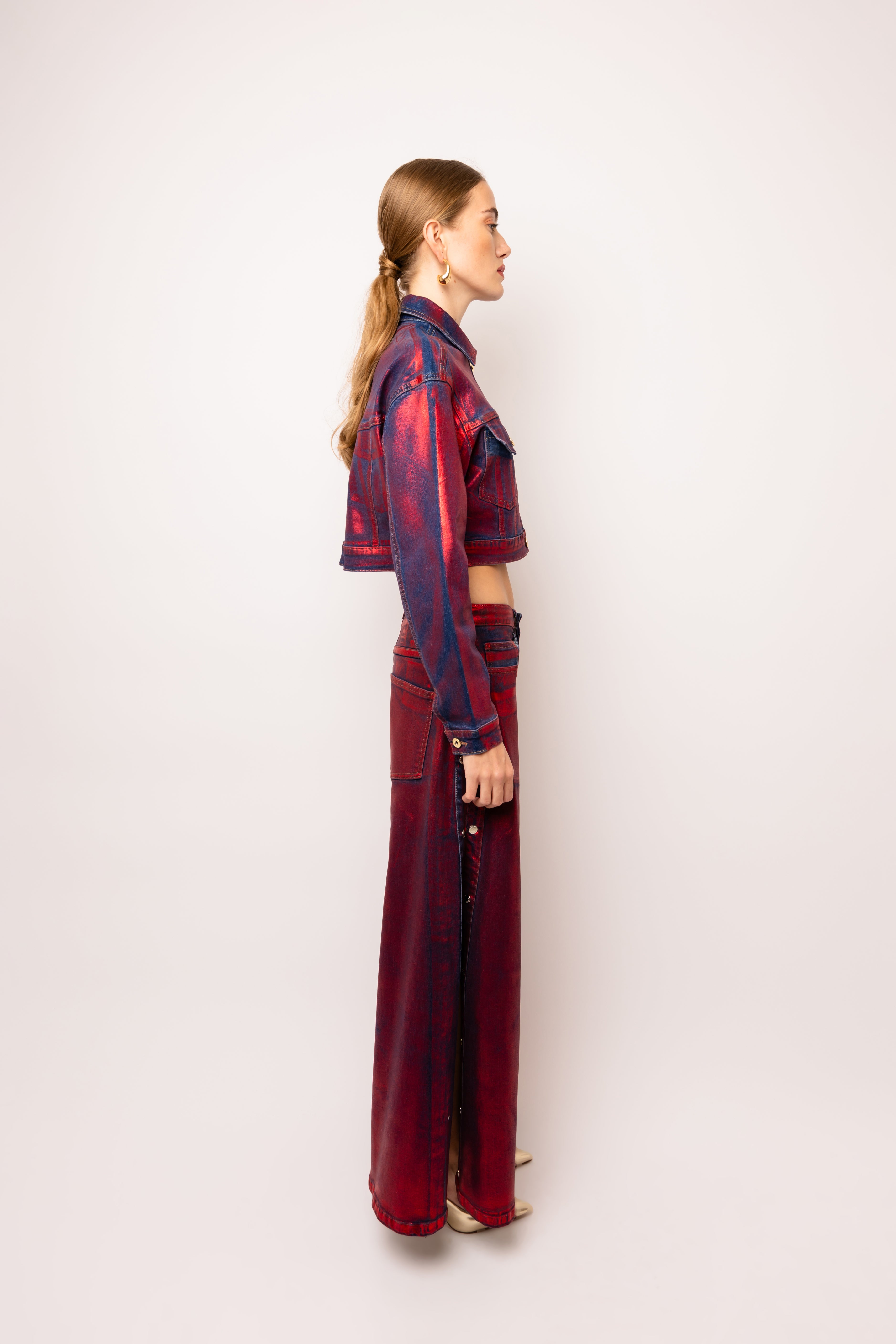 Halle Red Foil Coated Denim Jacket