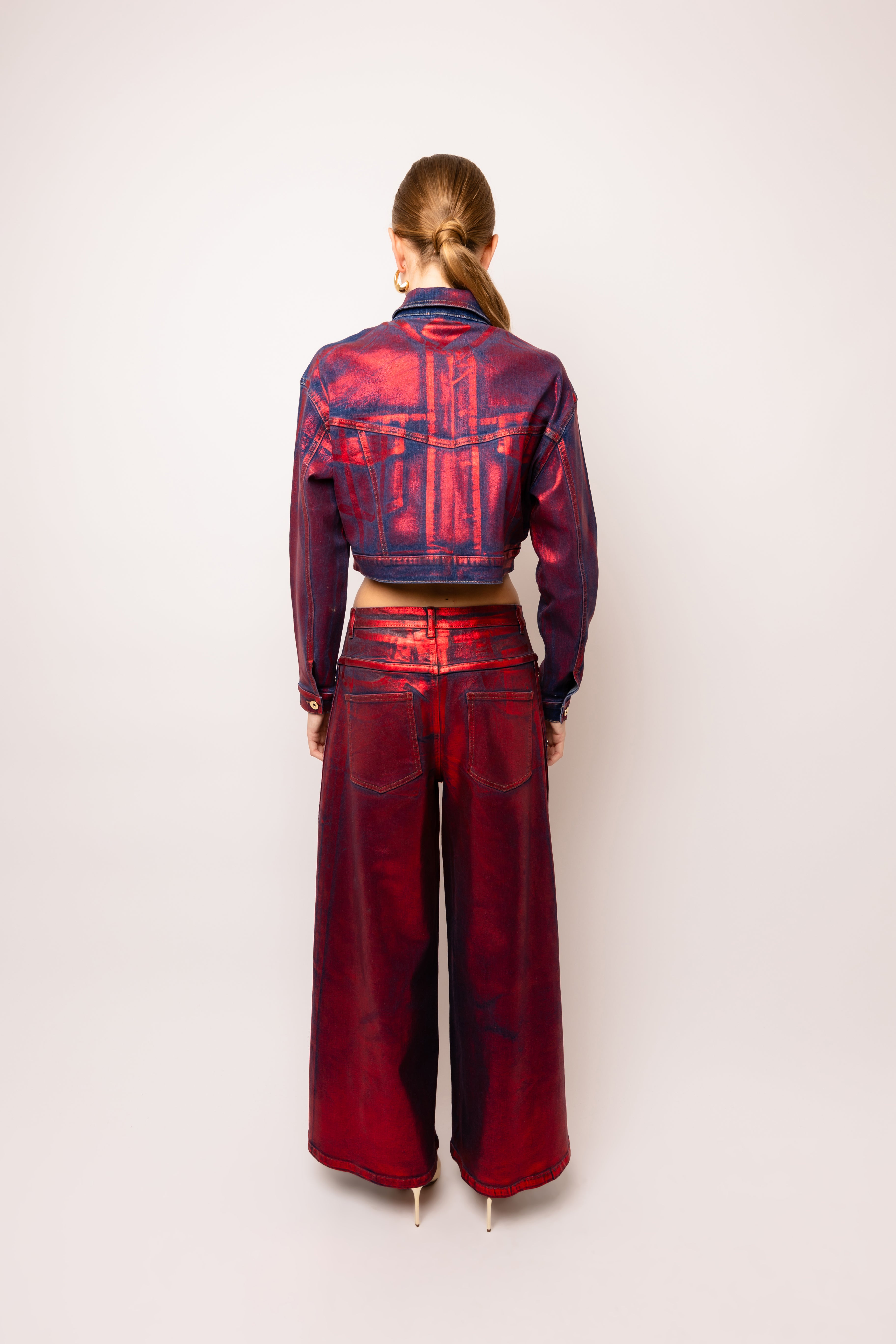 Halle Red Foil Coated Denim Jacket