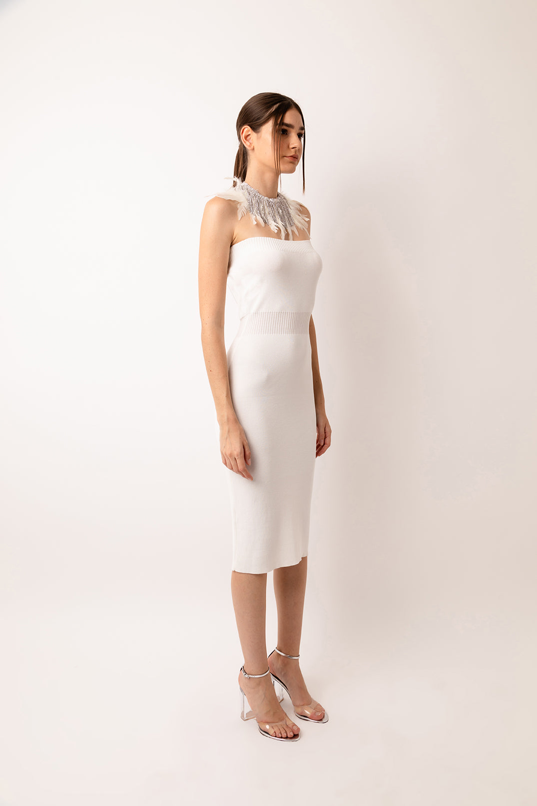 Sydney White Knitted Rib Bandeau Midi Dress| AMYLYNN