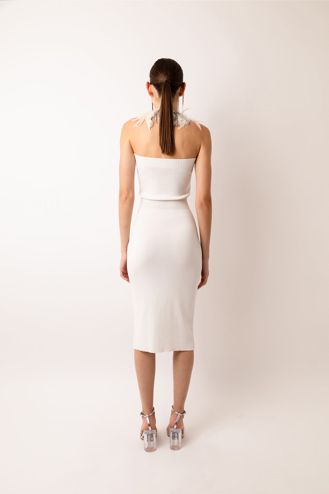 Sydney White Knitted Rib Bandeau Midi Dress| AMYLYNN