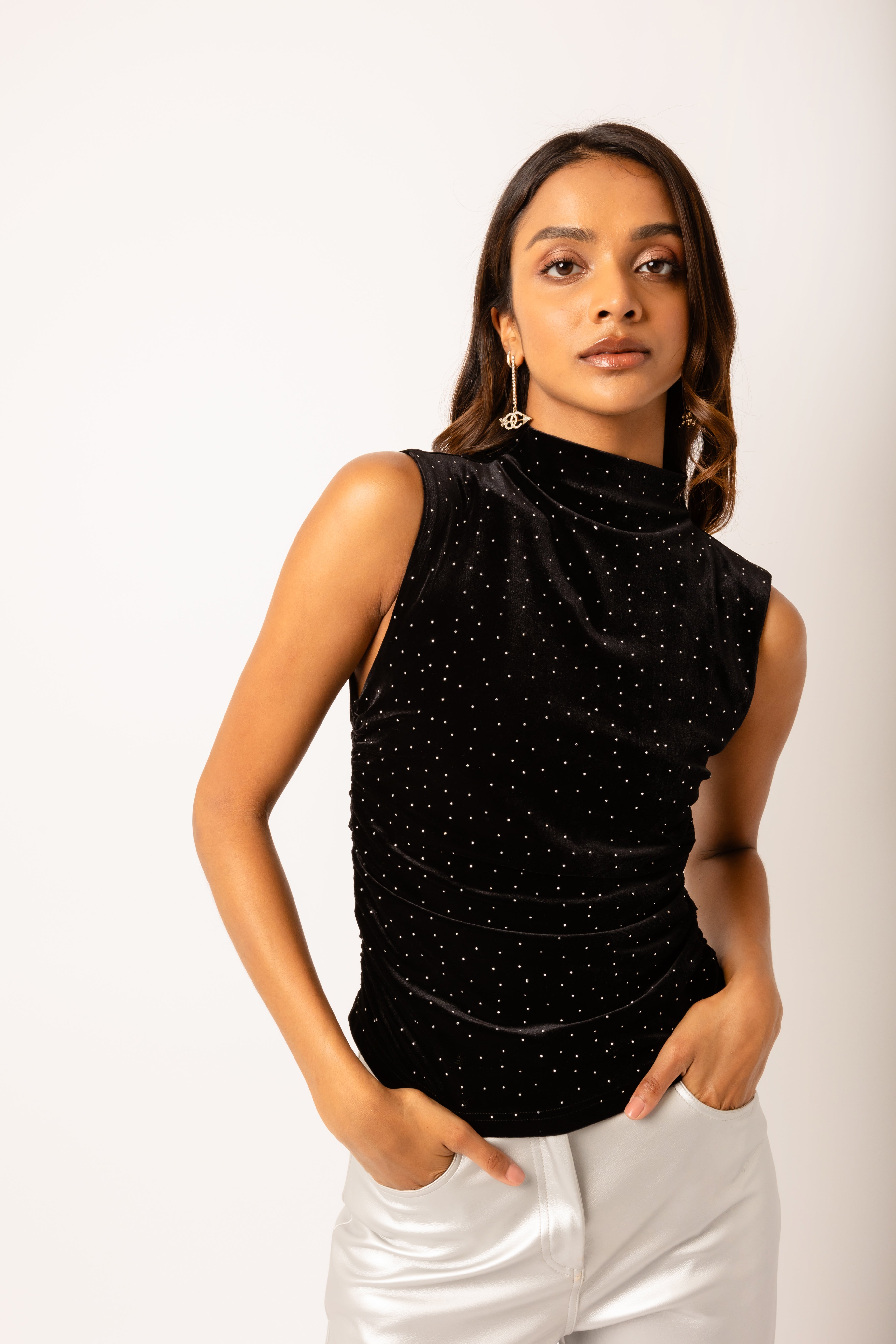 Elvis Black Studded Velvet Top