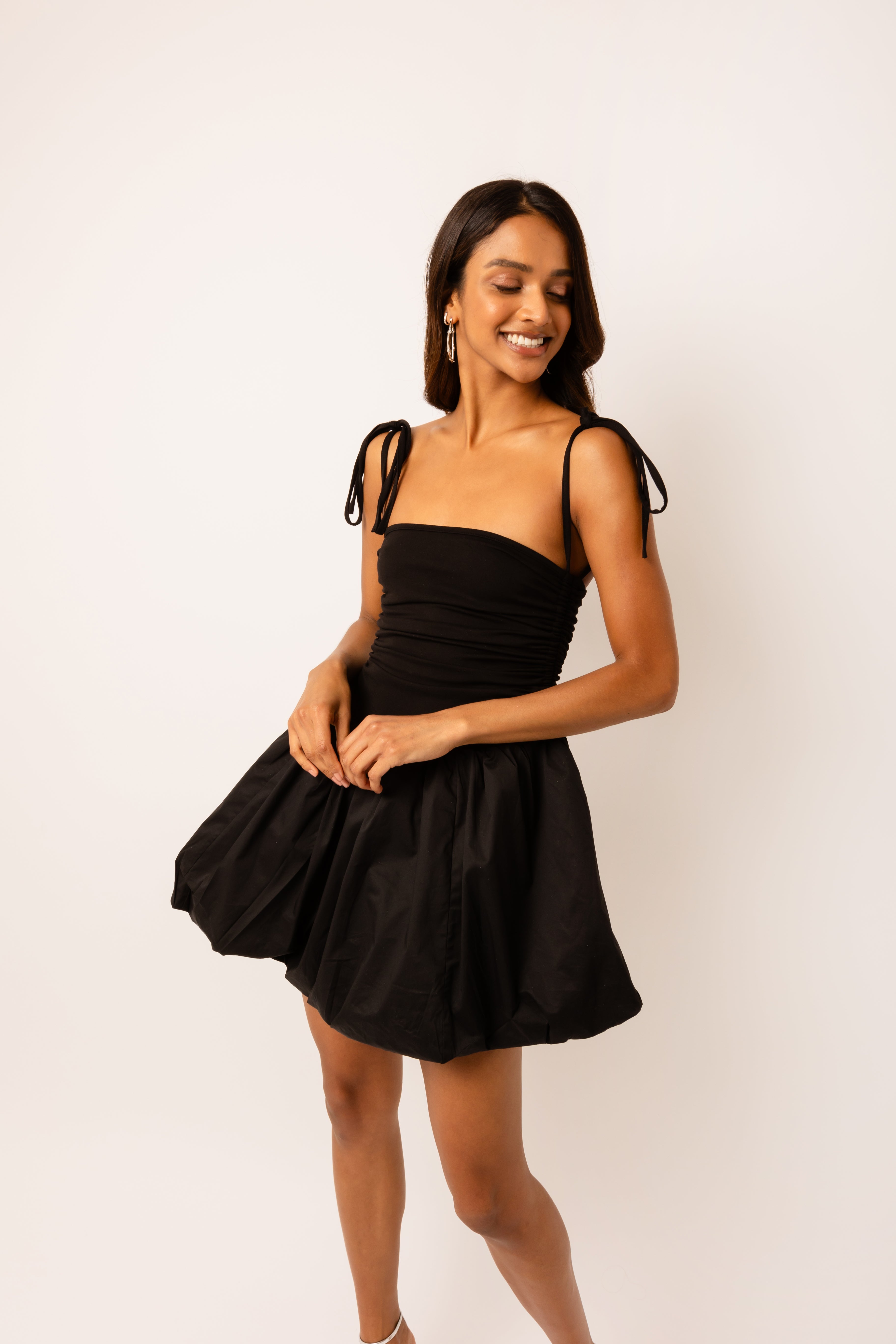 Alexa Black Puffball Mini Dress