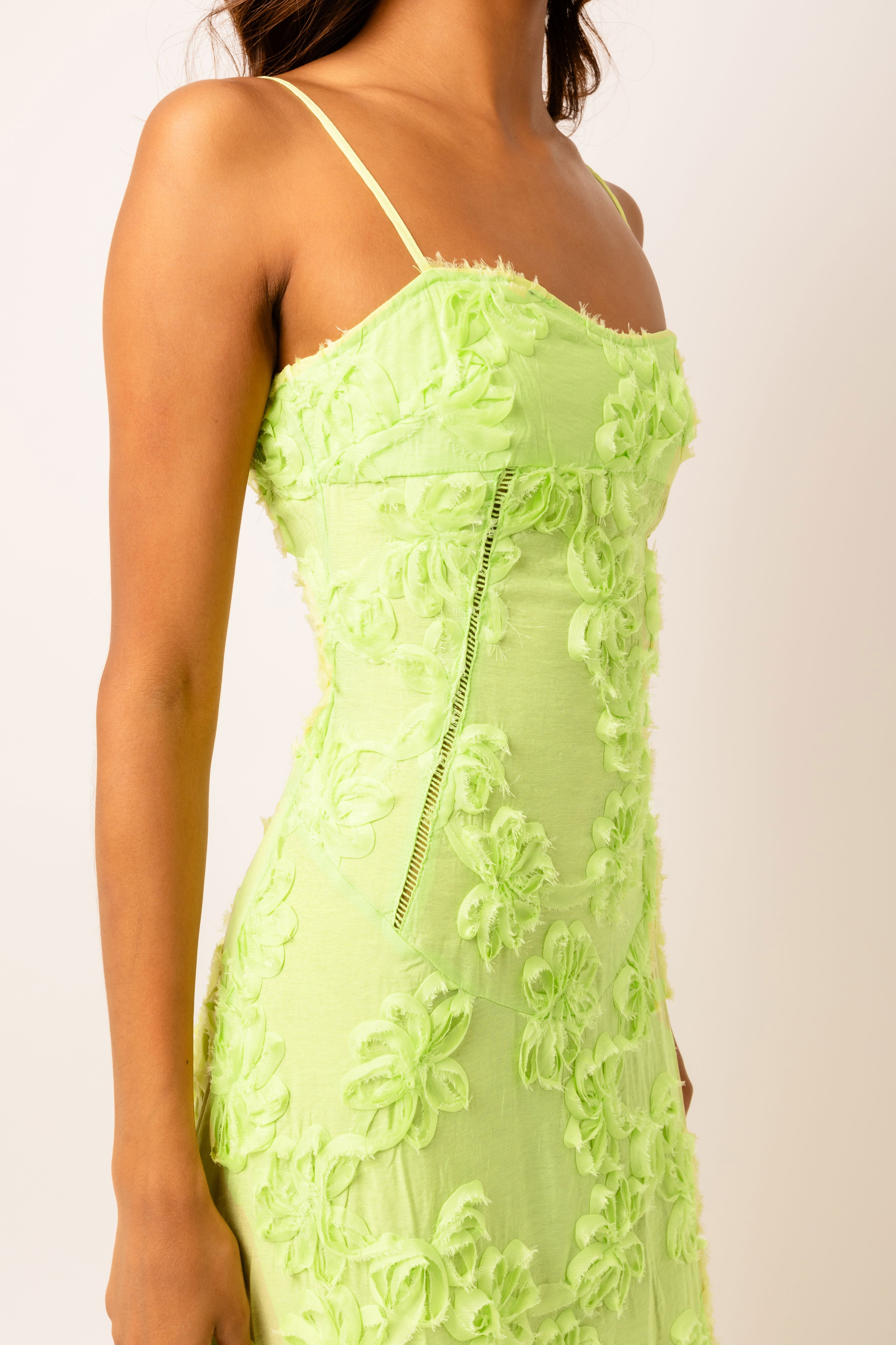 Sofia Chartreuse Green Semi Sheer Maxi Dress