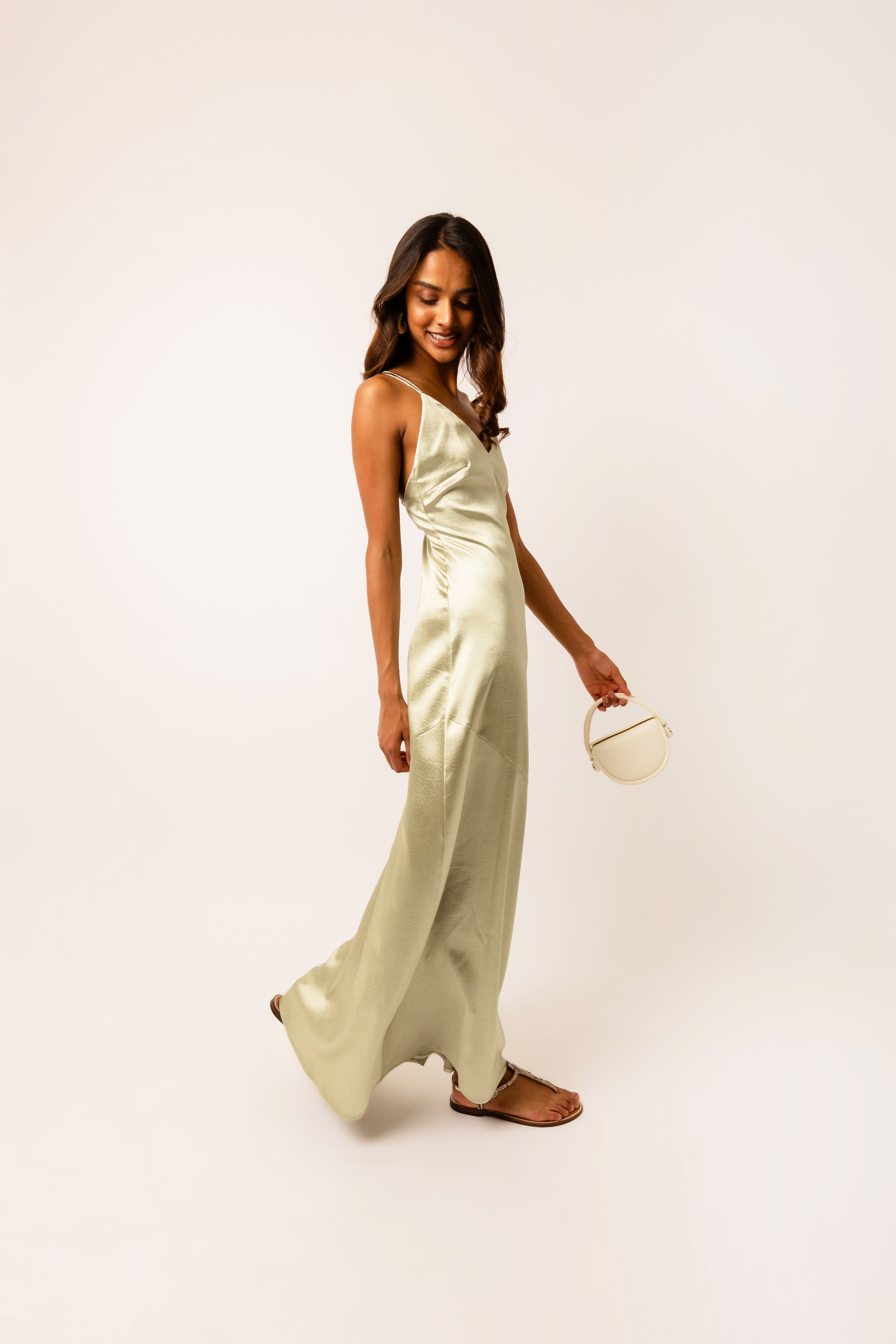 Leonie Mint Satin Maxi Dress