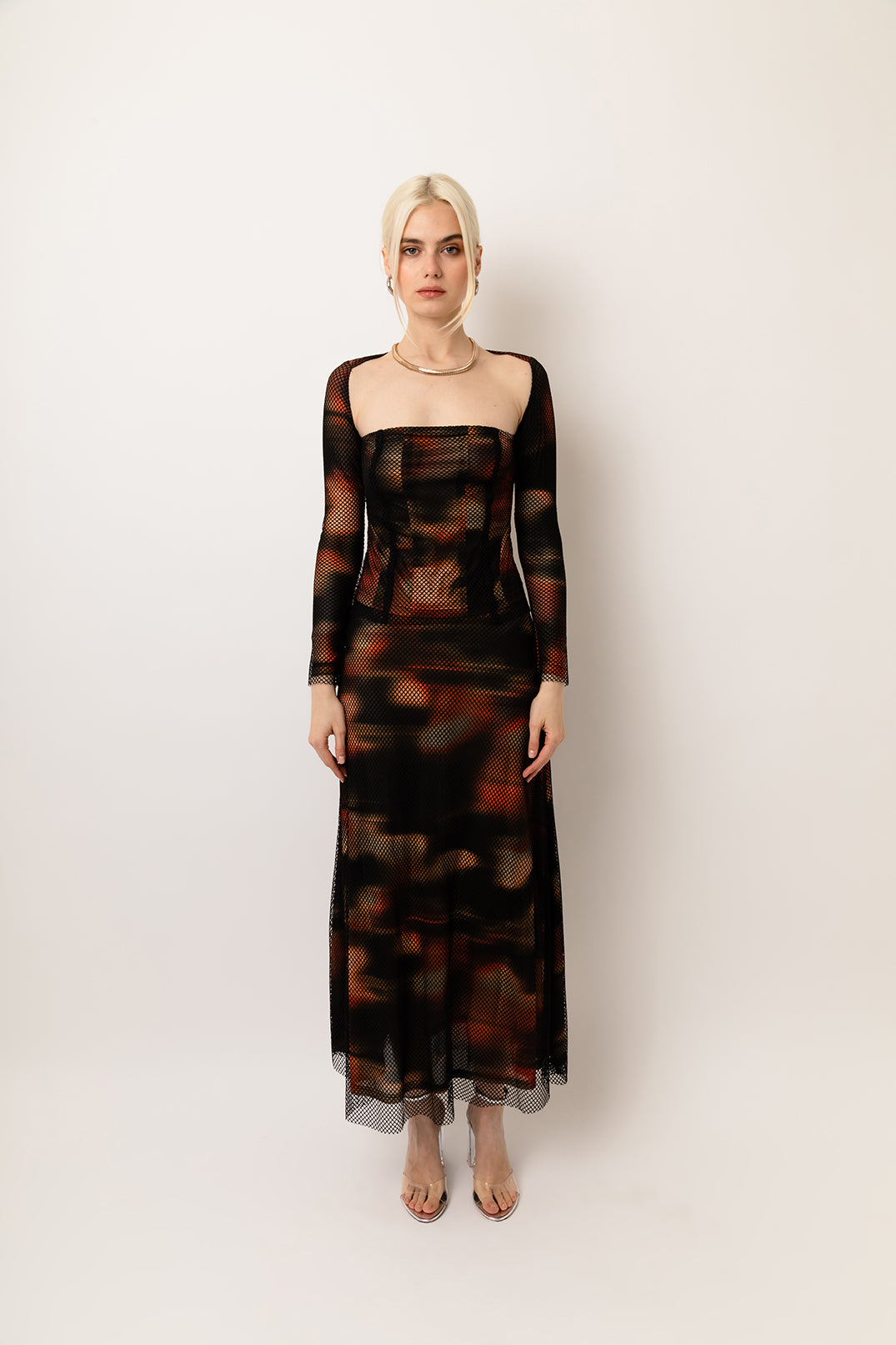 Arvarni Abstract Print Mesh Maxi Skirt