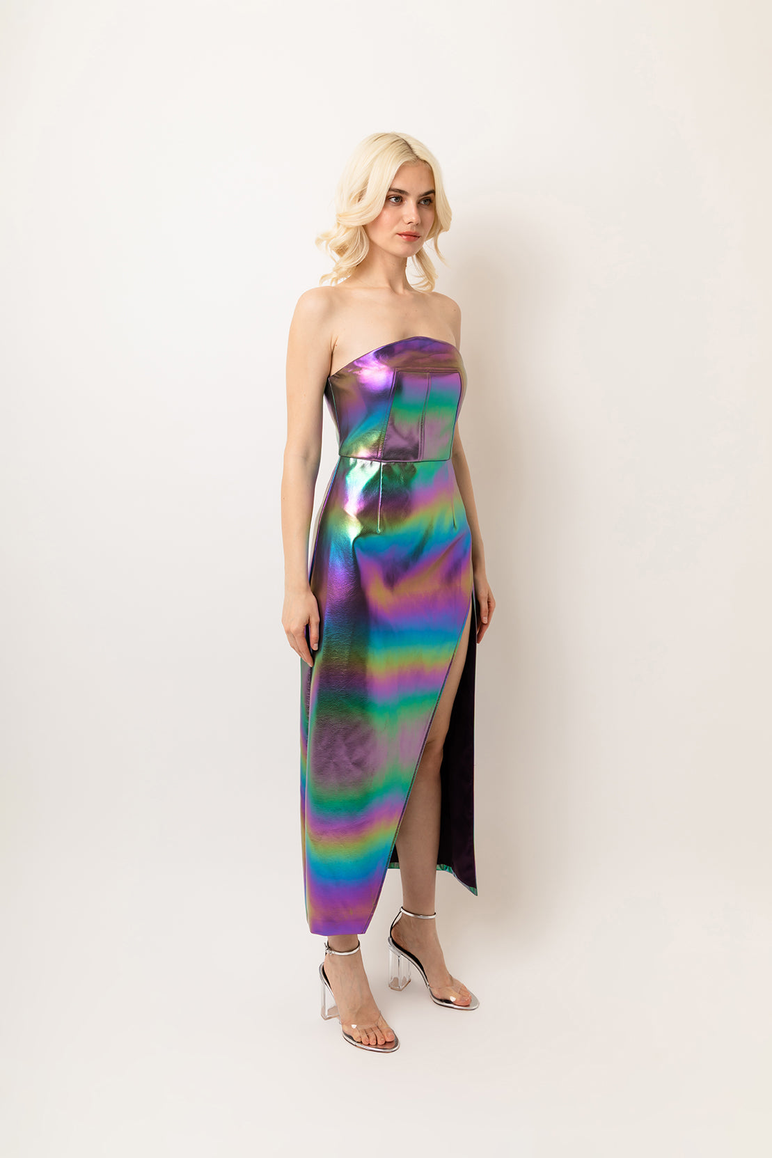 Gizelle Multi Metallic Strapless Vegan Leather Maxi Dress | AmyLynn