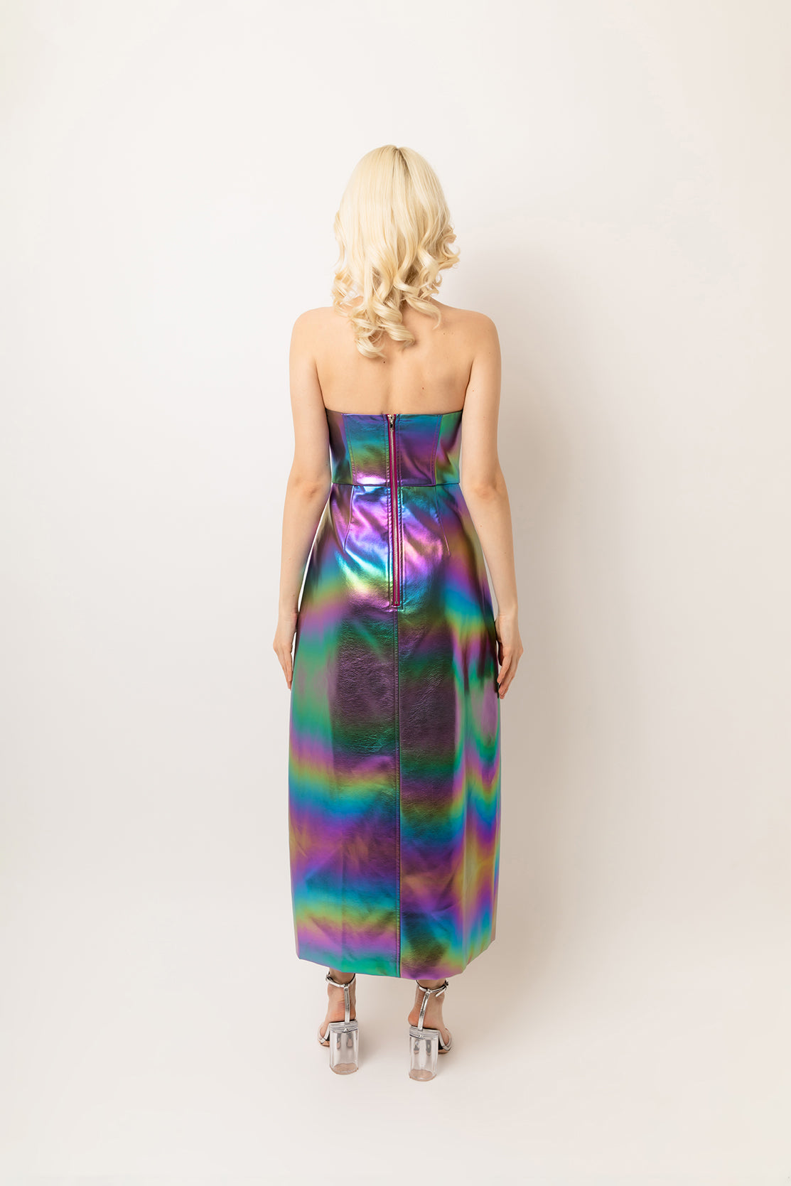 Gizelle Multi Metallic Strapless Vegan Leather Maxi Dress | AmyLynn