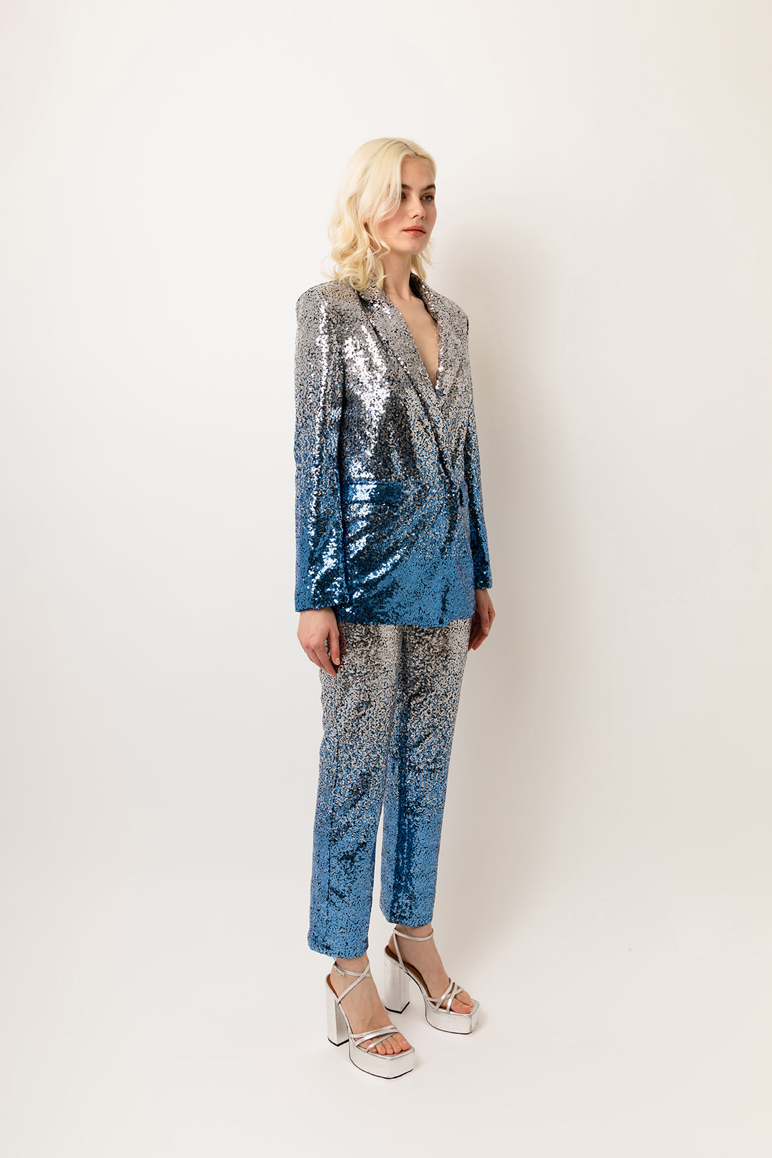 Dua Ombre High Waisted Party Sparkly Sequin Wide Leg Trousers